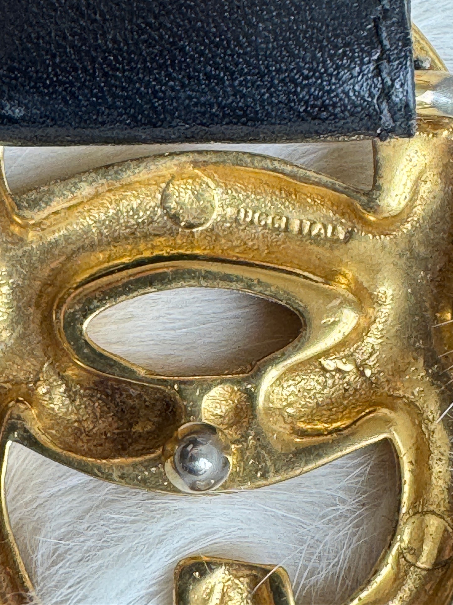 Gucci Vintage Black Leather 1 1/8" Belt Gold GG