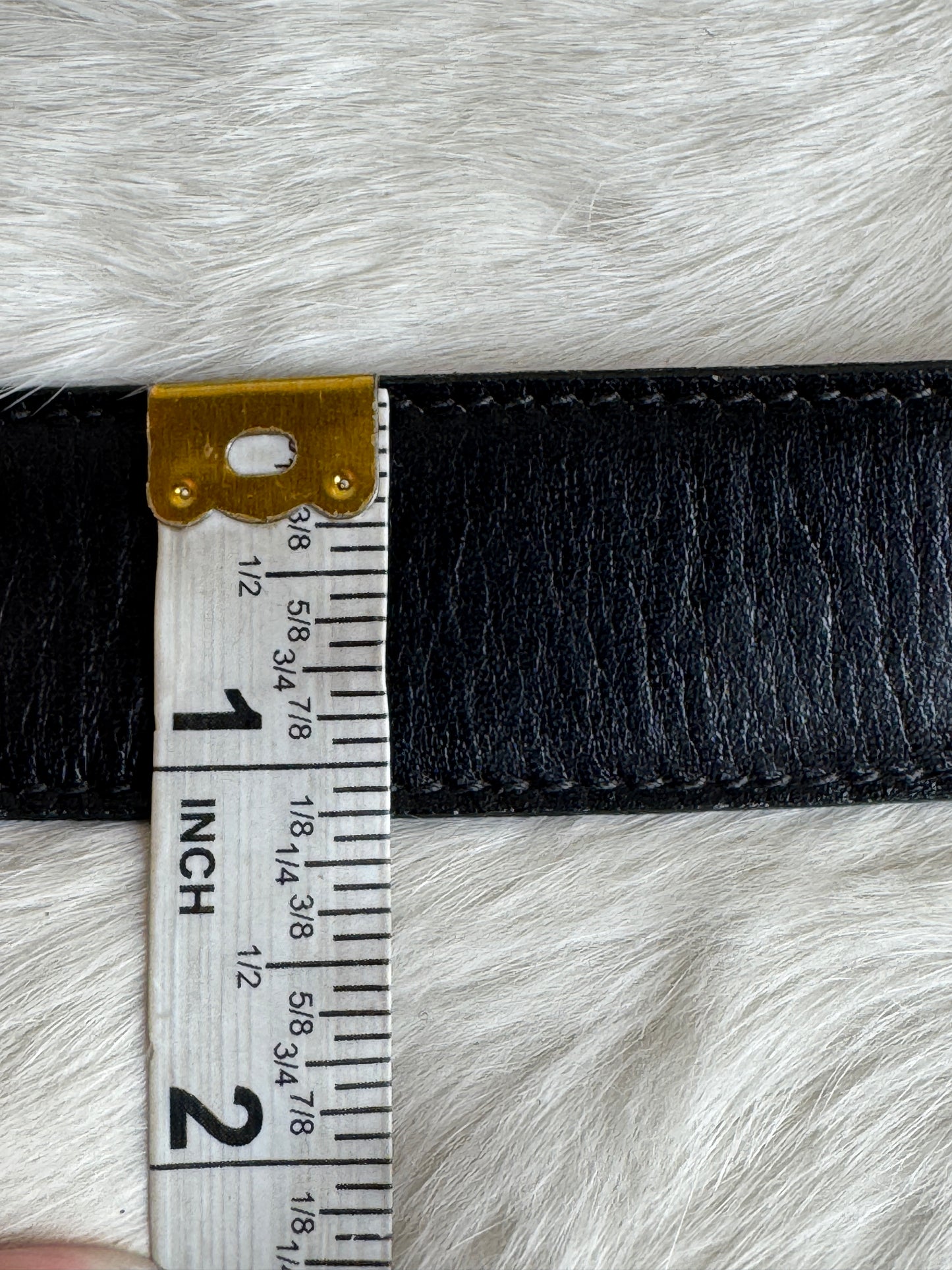Gucci Vintage Black Leather 1 1/8" Belt Gold GG
