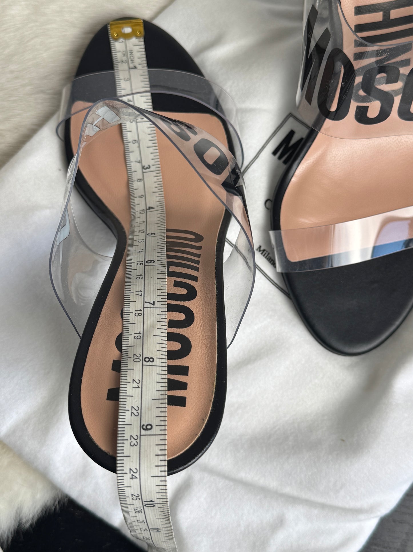Moschino Couture Clear Black Logo Transparent Sandal Heels