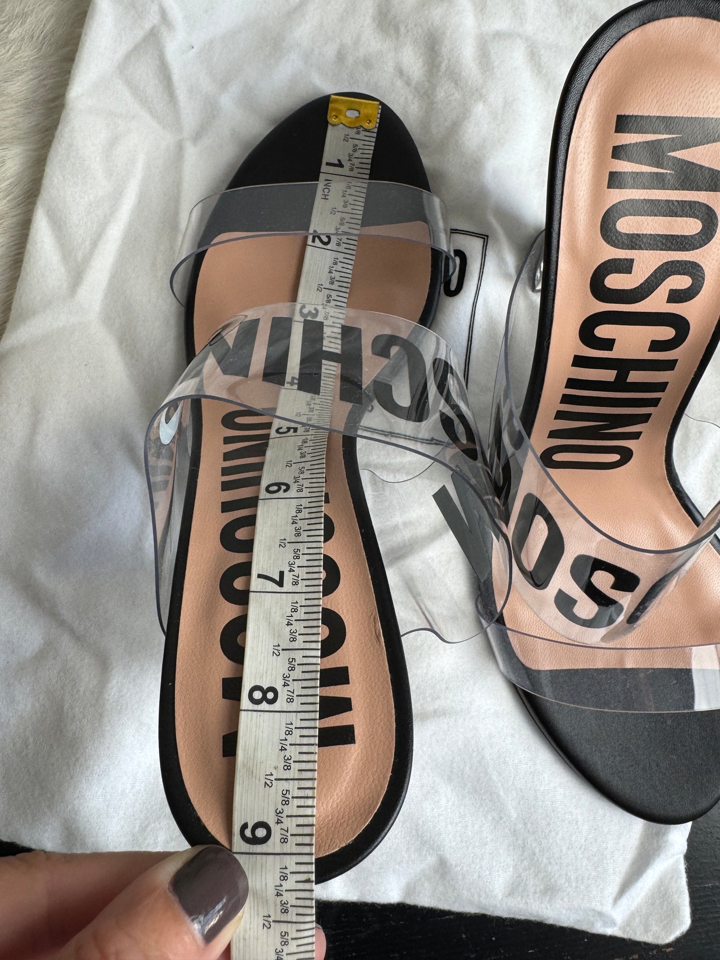 Moschino Couture Clear Black Logo Transparent Sandal Heels