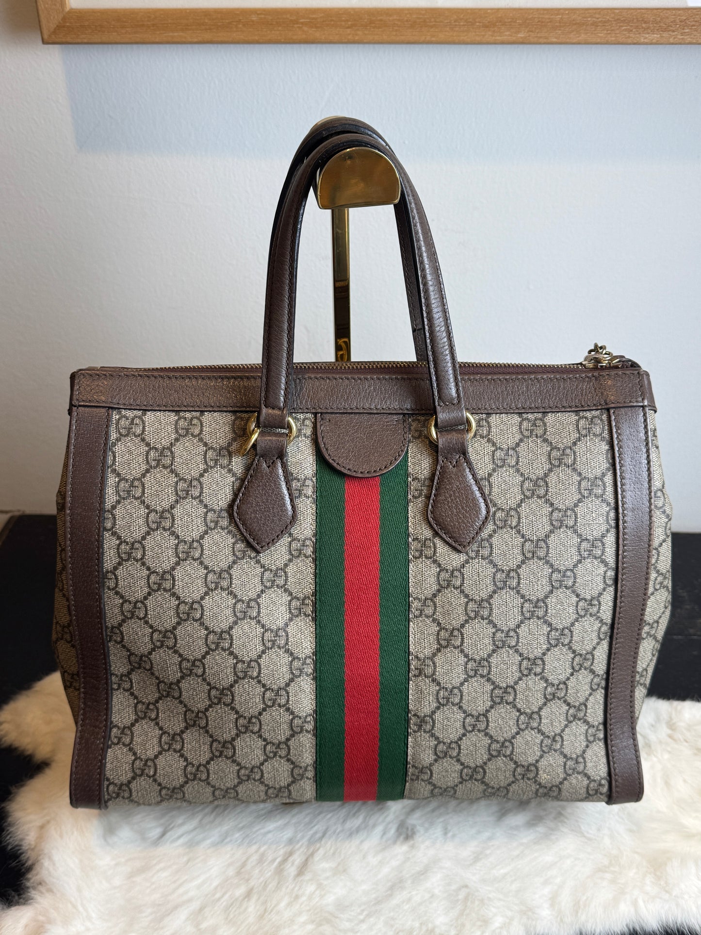 GUCCI Ophidia Supreme Canvas Zip Top Medium 2-Way Tote