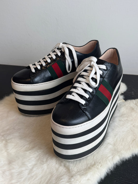 GUCCI Black Peggy Platforms Women's Sneakers 37.5EU