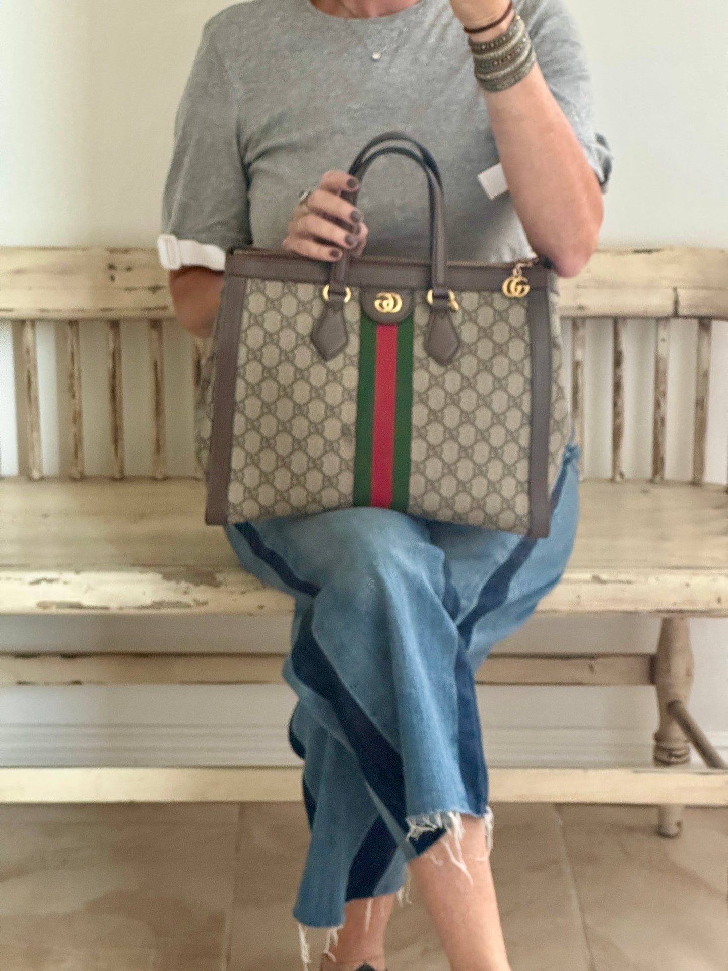 GUCCI Ophidia Supreme Canvas Zip Top Medium 2-Way Tote