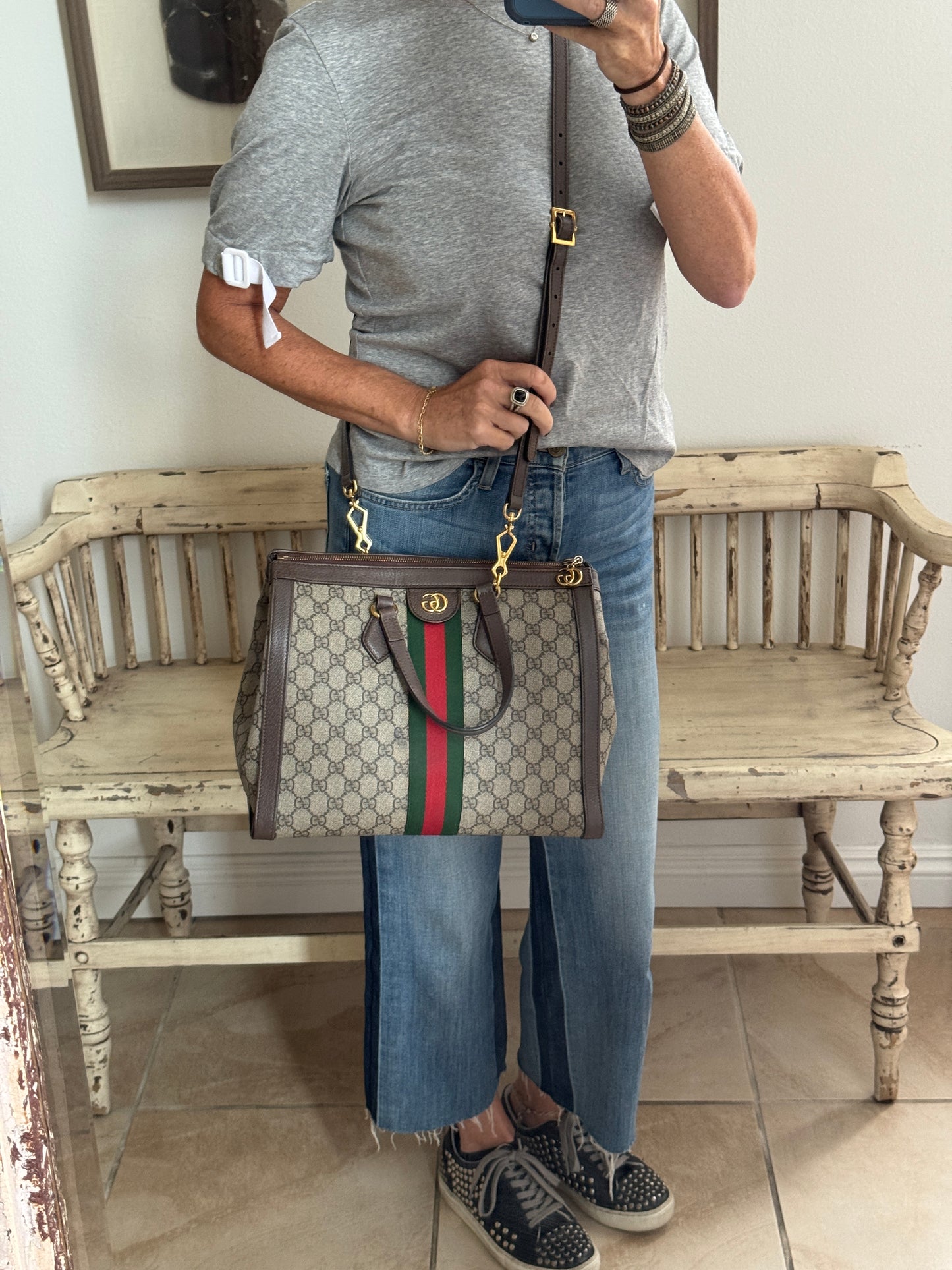 GUCCI Ophidia Supreme Canvas Zip Top Medium 2-Way Tote