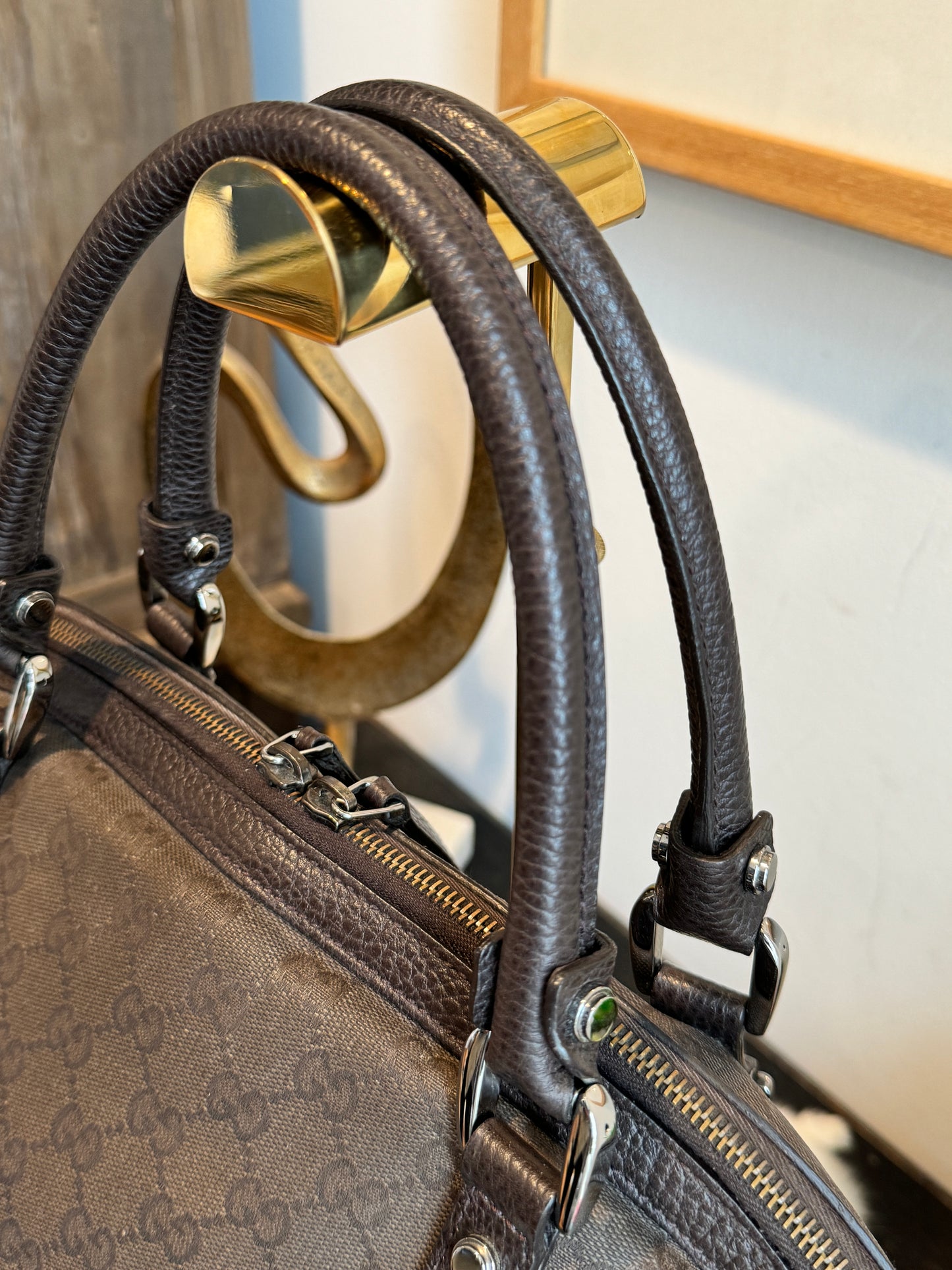 GUCCI DK Brown Canvas/Leather Large Dome Tote