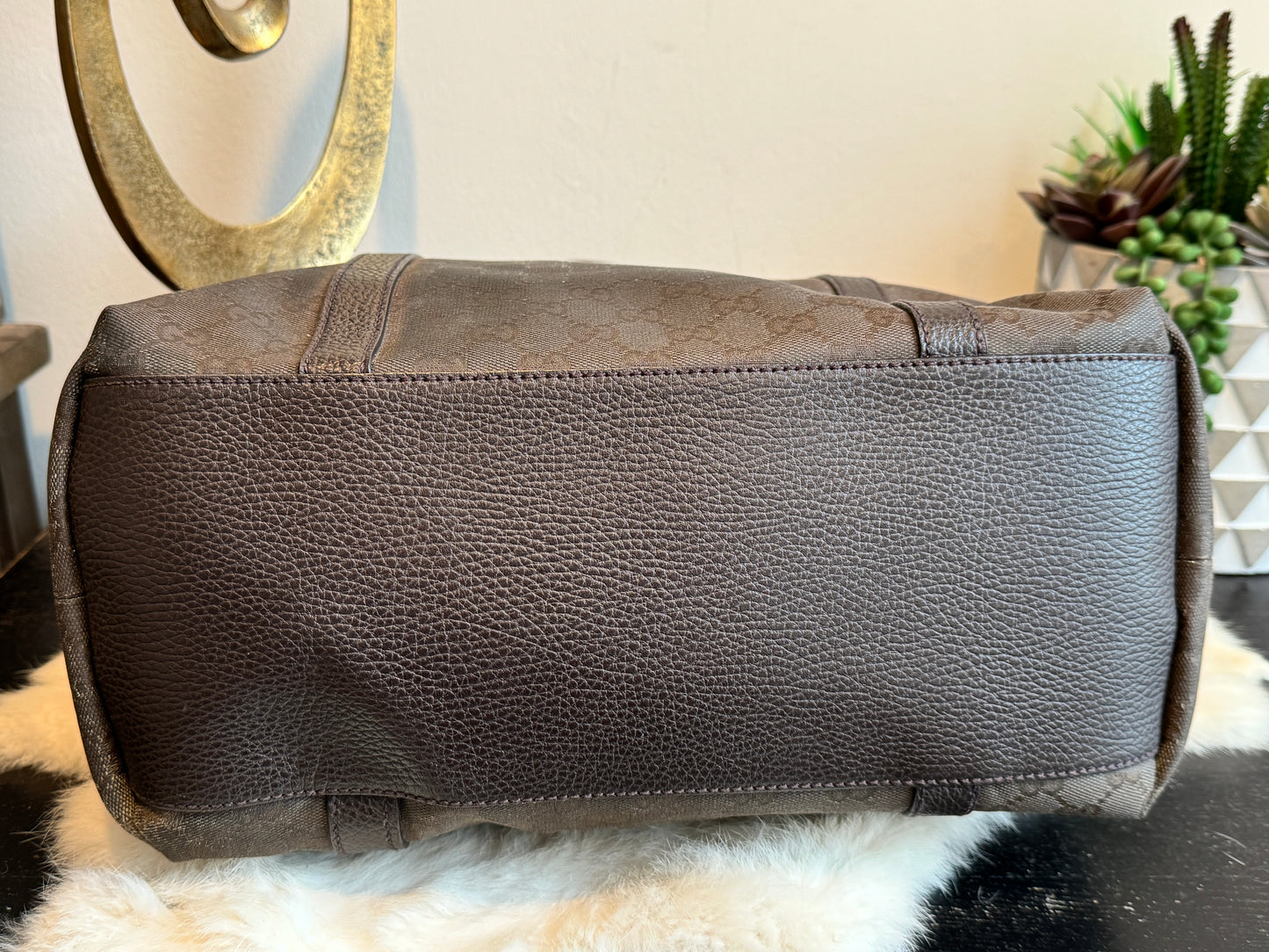 GUCCI DK Brown Canvas/Leather Large Dome Tote