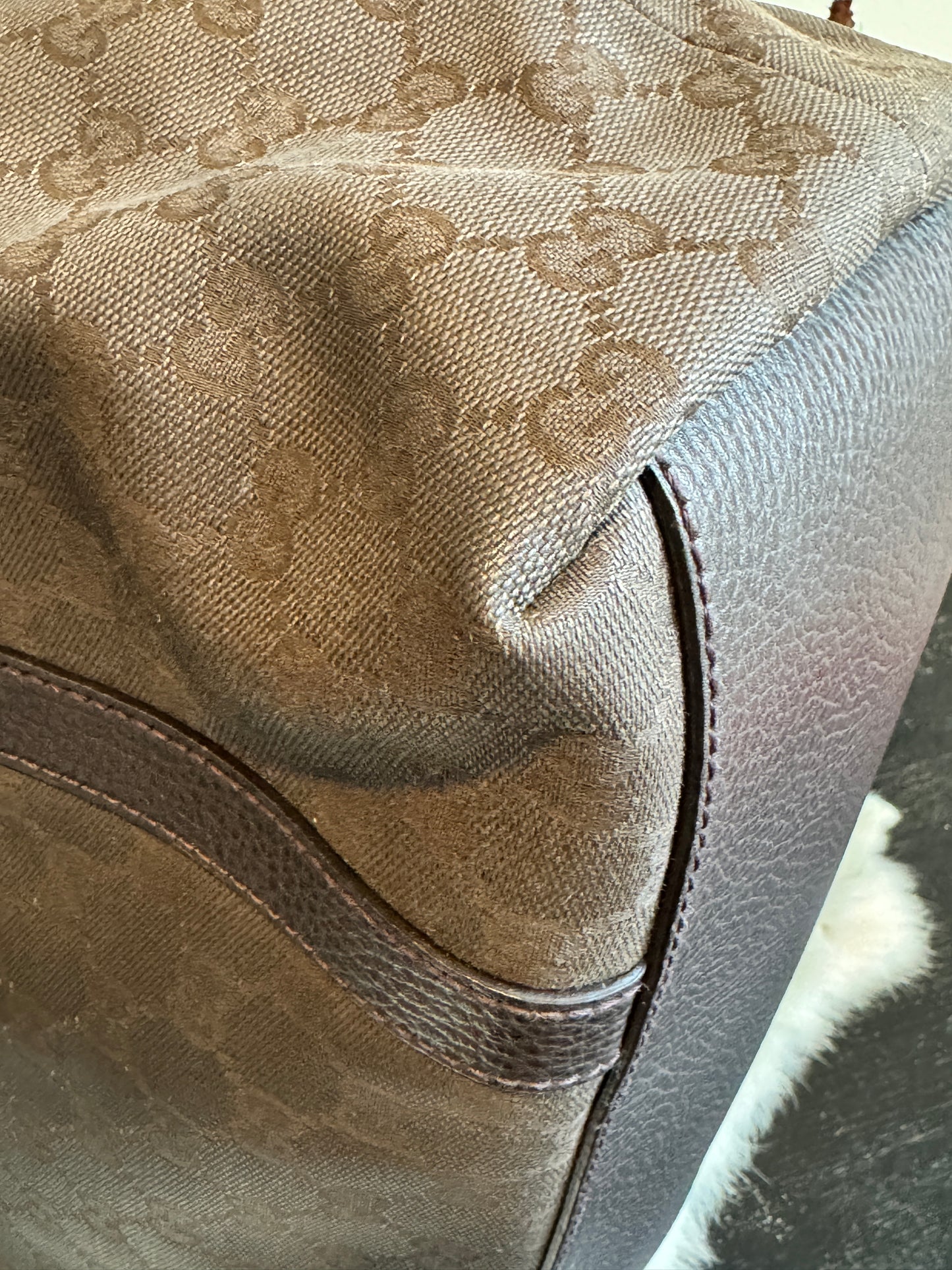 GUCCI DK Brown Canvas/Leather Large Dome Tote