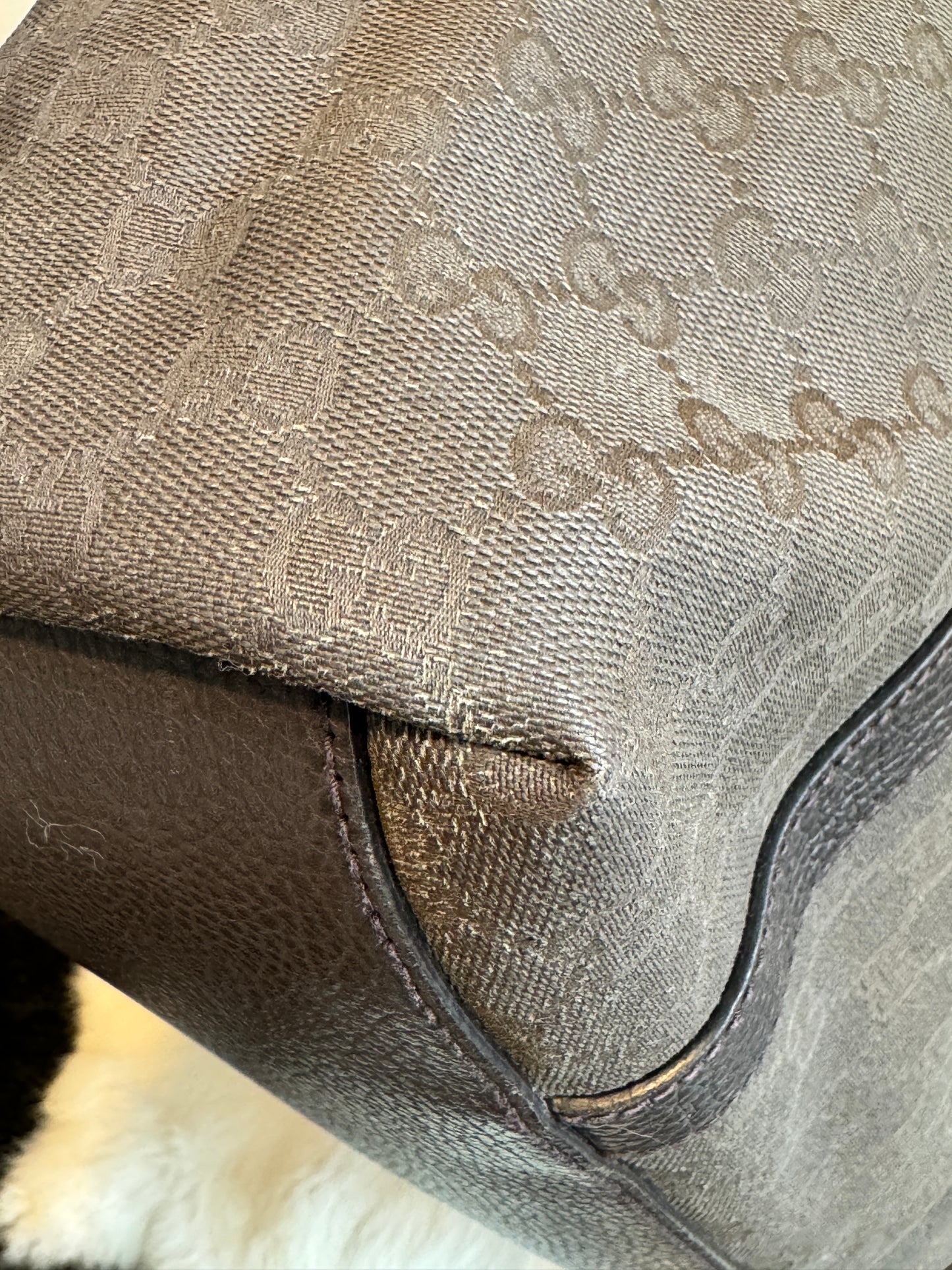 GUCCI DK Brown Canvas/Leather Large Dome Tote