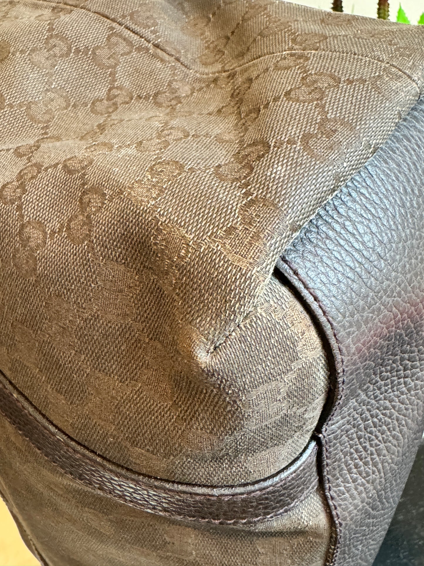 GUCCI DK Brown Canvas/Leather Large Dome Tote