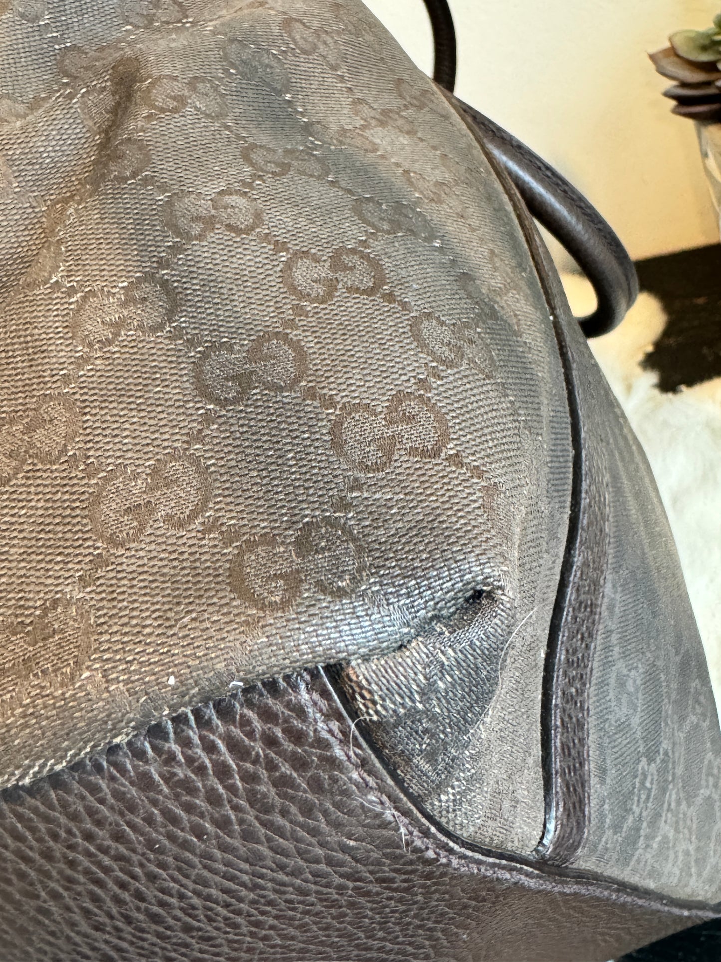 GUCCI DK Brown Canvas/Leather Large Dome Tote