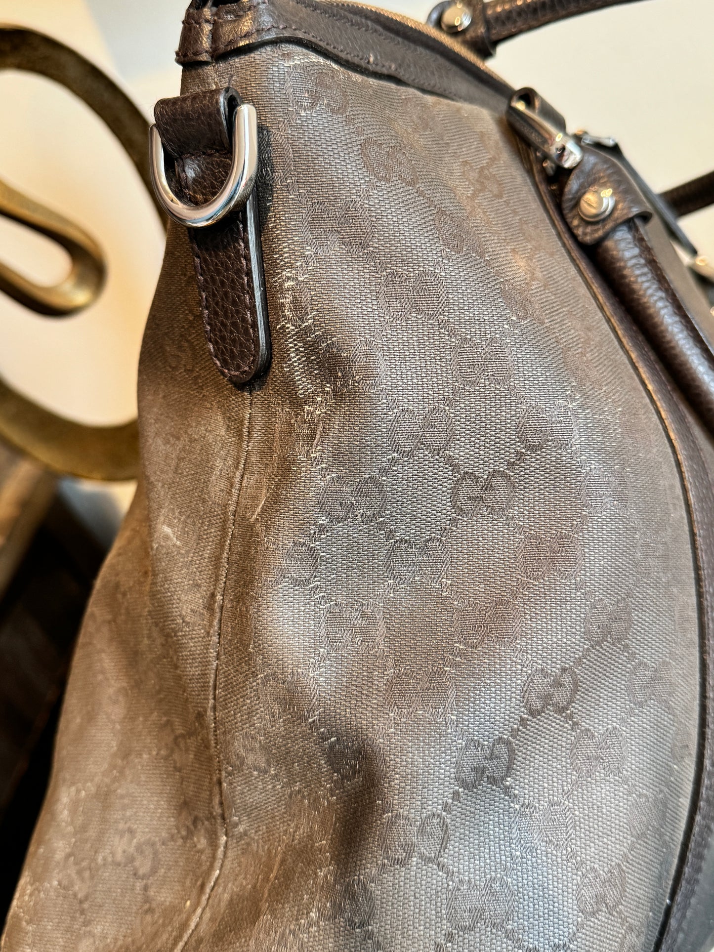GUCCI DK Brown Canvas/Leather Large Dome Tote