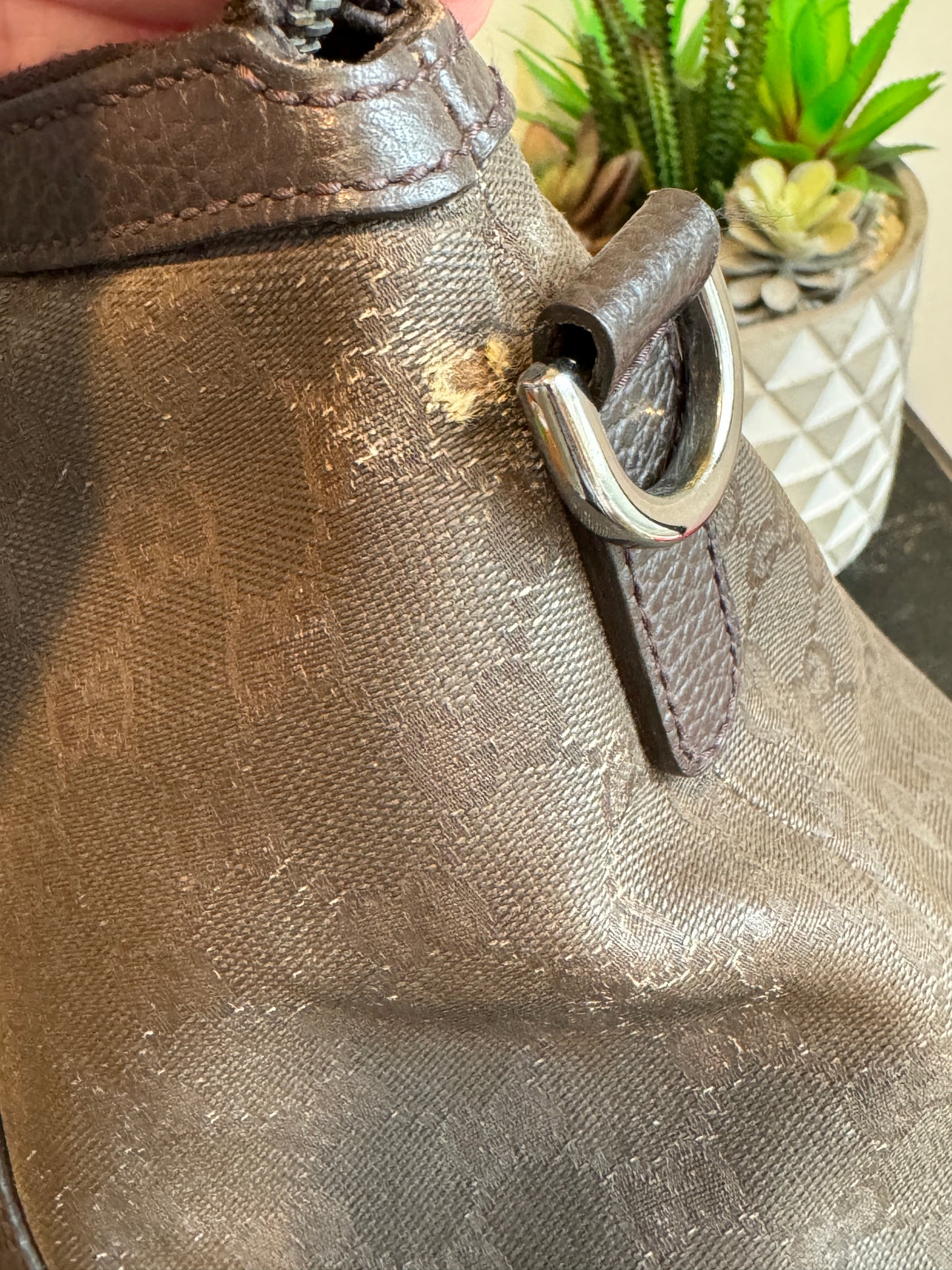 GUCCI DK Brown Canvas/Leather Large Dome Tote