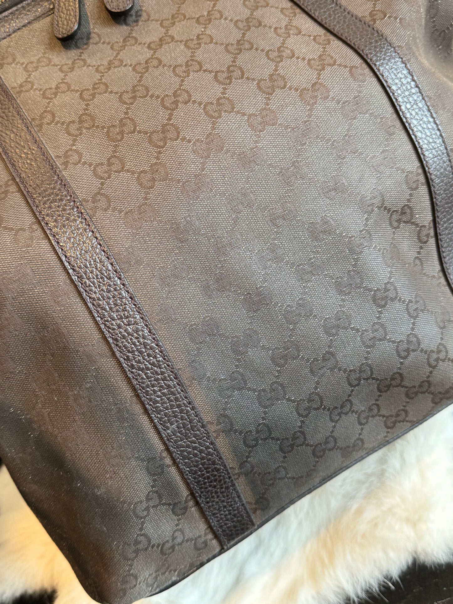 GUCCI DK Brown Canvas/Leather Large Dome Tote