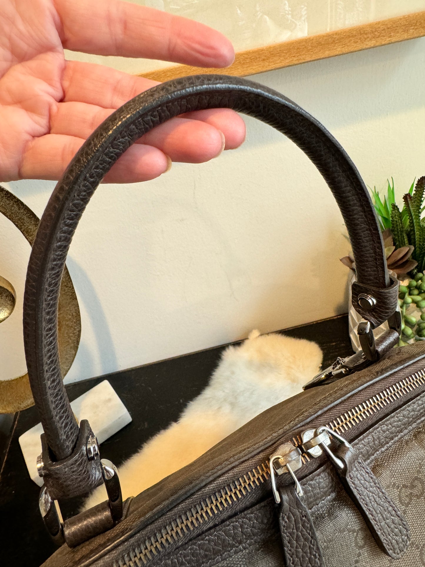 GUCCI DK Brown Canvas/Leather Large Dome Tote