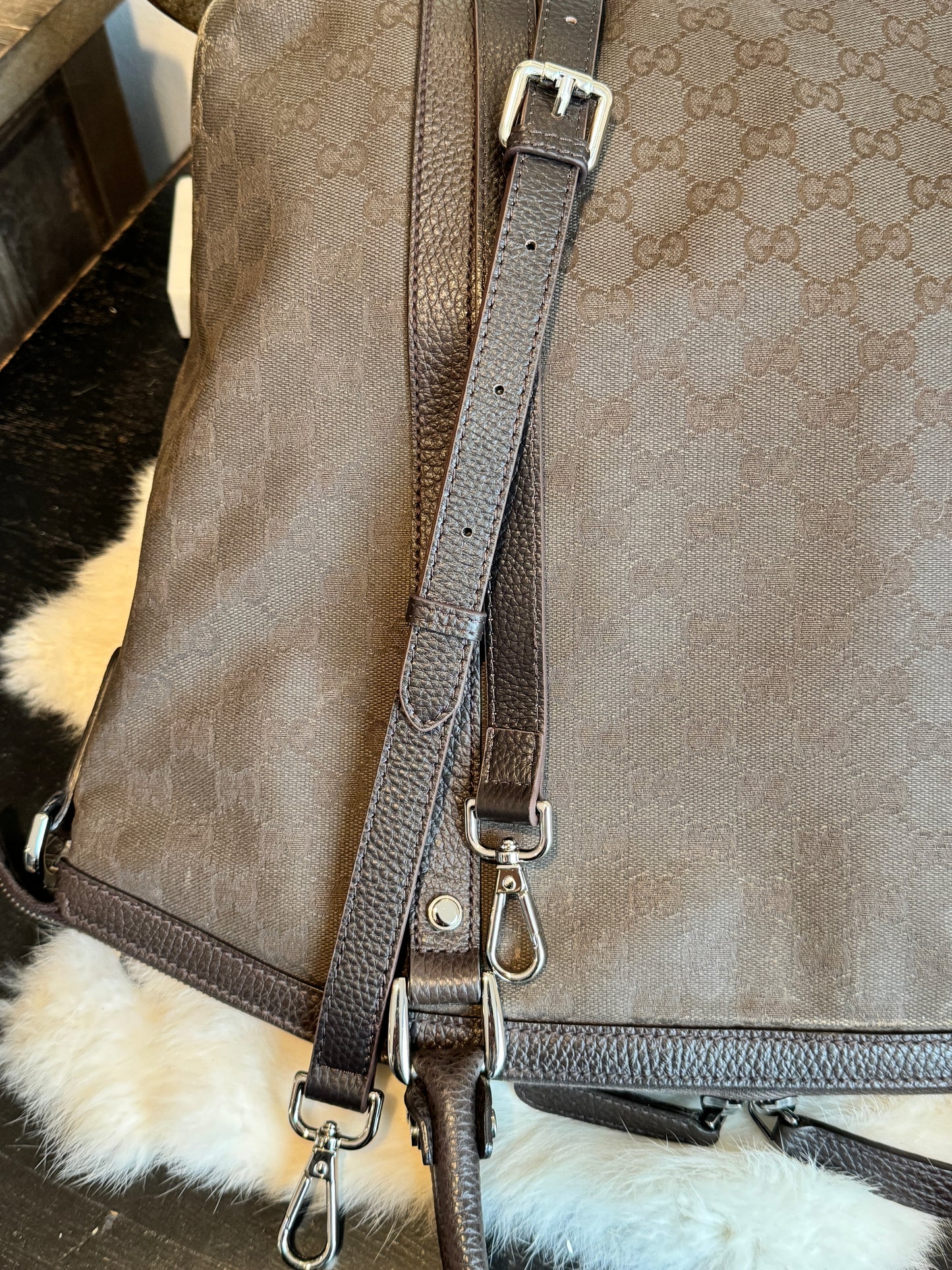 GUCCI DK Brown Canvas/Leather Large Dome Tote