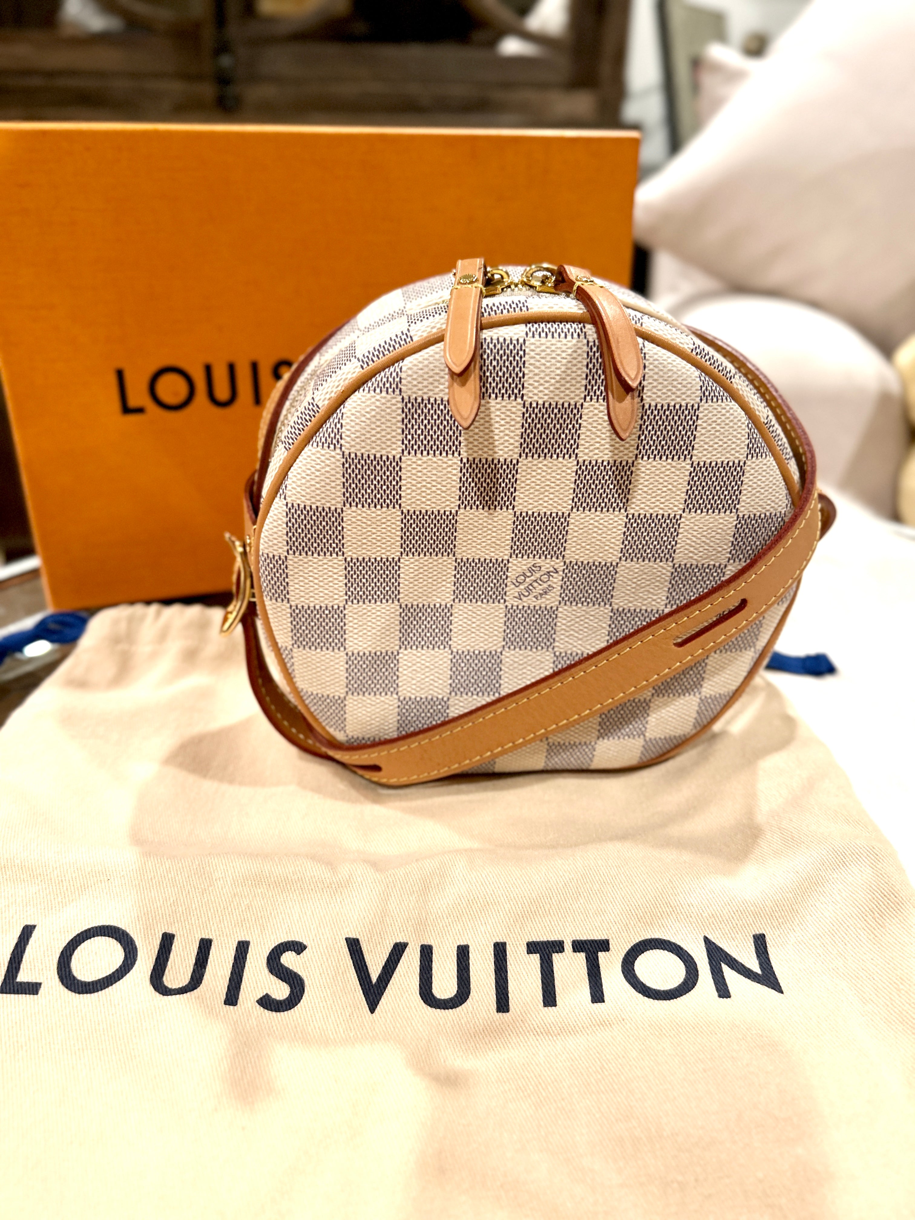 Authentic Louis Vuitton Boite Chapeau Souple PM in Damier Azur Canvas