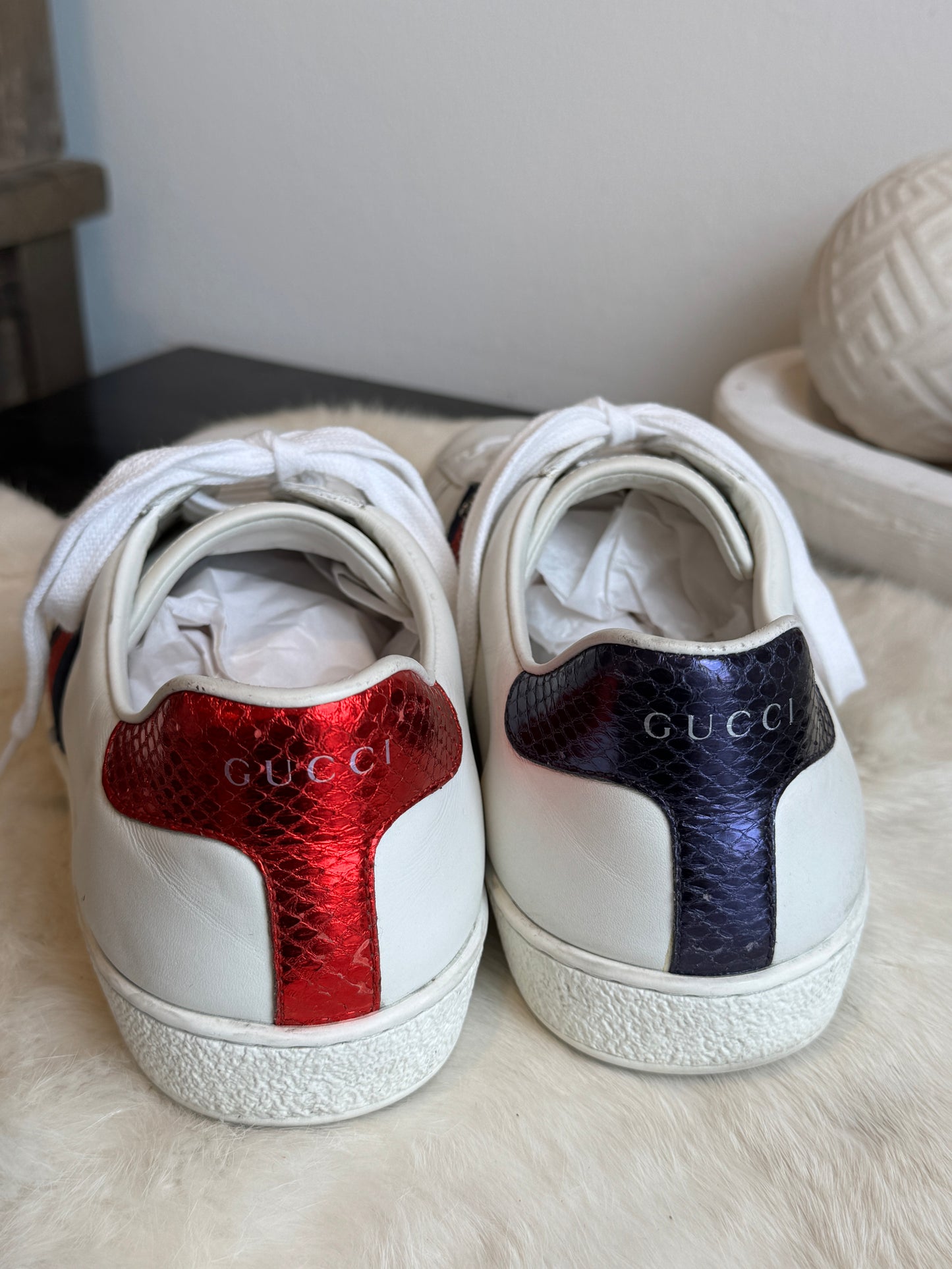 GUCCI Ace Navy/Red Web Snaps Sneakers Mens 8EU (41EU Womens)