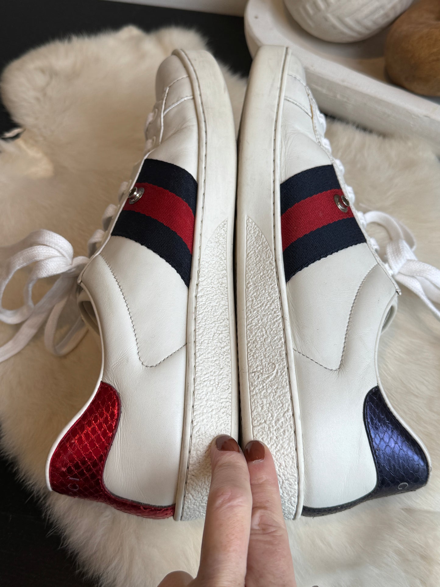 GUCCI Ace Navy/Red Web Snaps Sneakers Mens 8EU (41EU Womens)