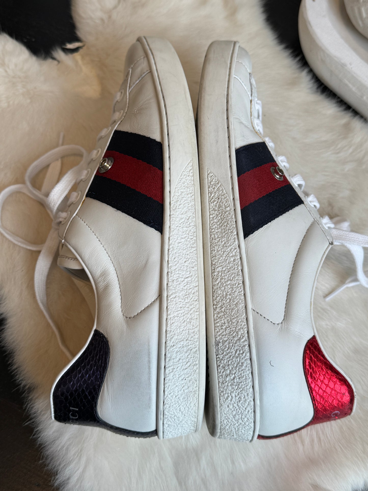 GUCCI Ace Navy/Red Web Snaps Sneakers Mens 8EU (41EU Womens)