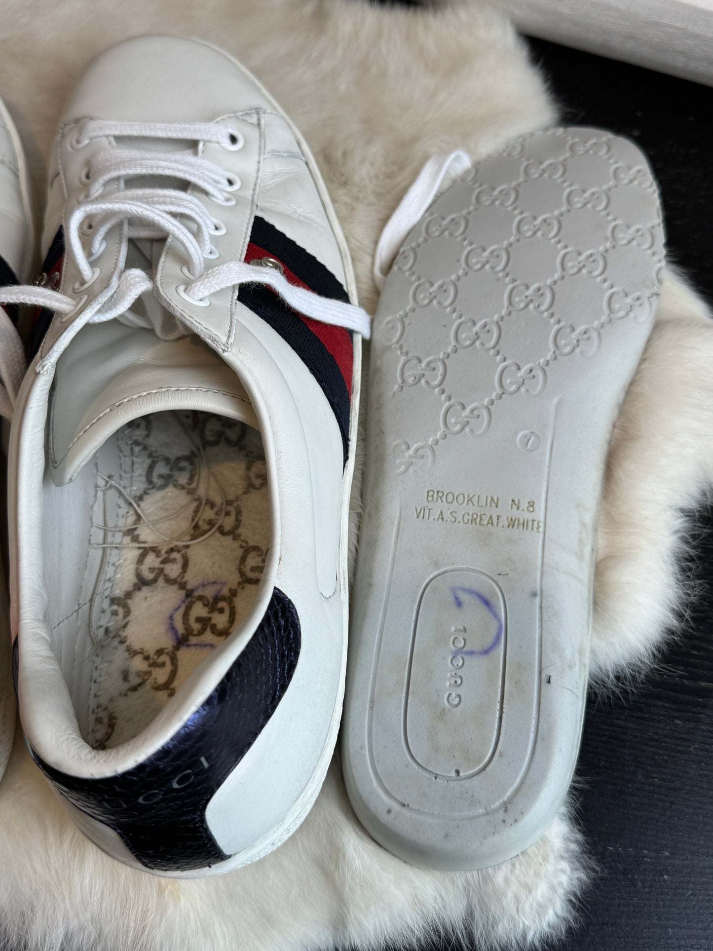 GUCCI Ace Navy/Red Web Snaps Sneakers Mens 8EU (41EU Womens)