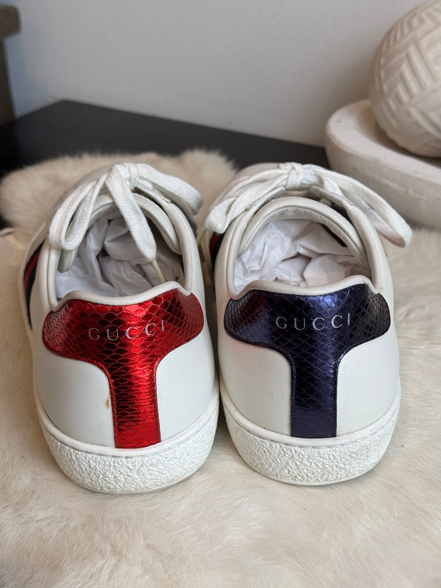 GUCCI Ace Navy/Red Web Snaps Sneakers Men's 6EU (Women's 39EU)