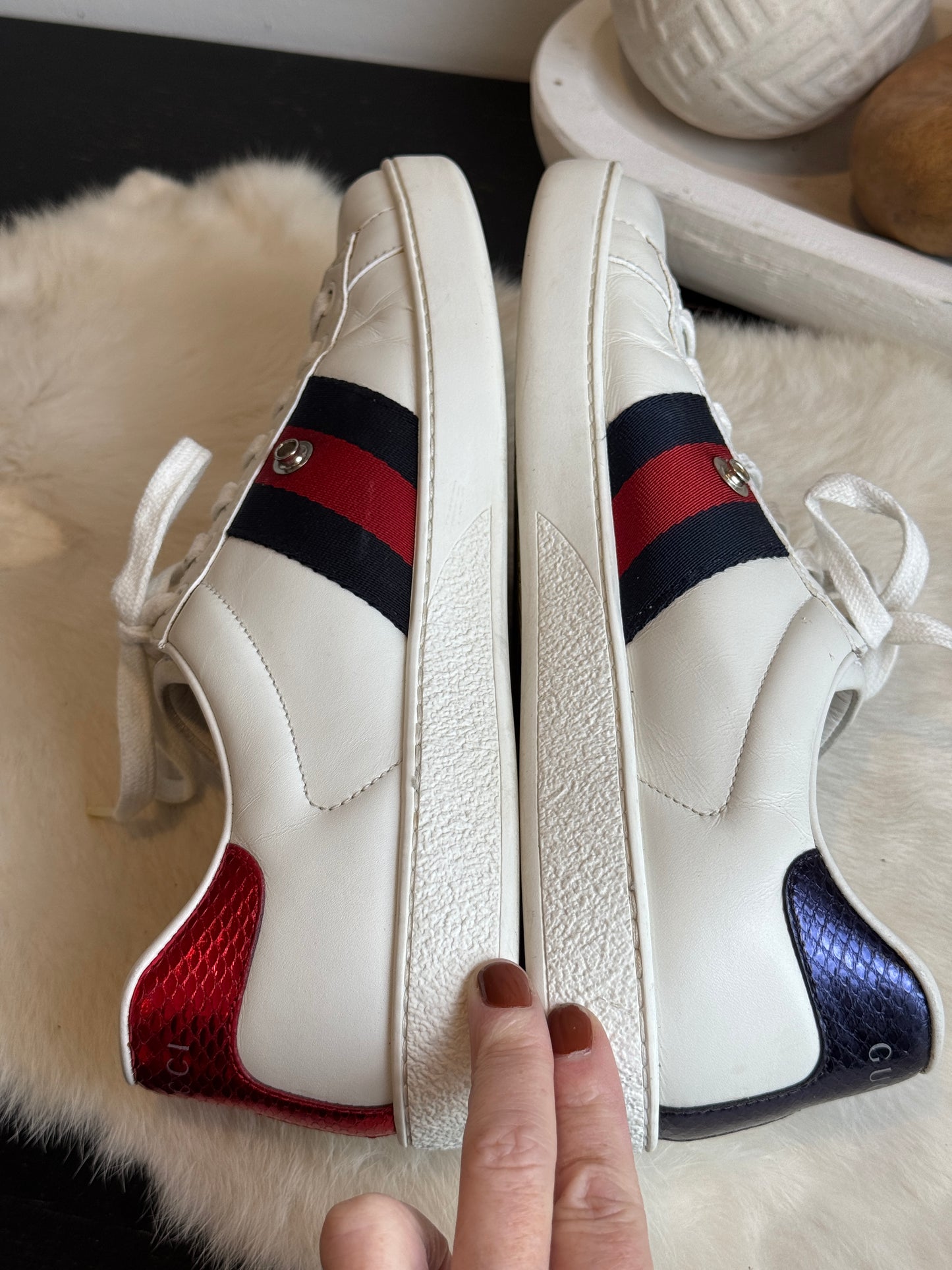 GUCCI Ace Navy/Red Web Snaps Sneakers Men's 6EU (Women's 39EU)