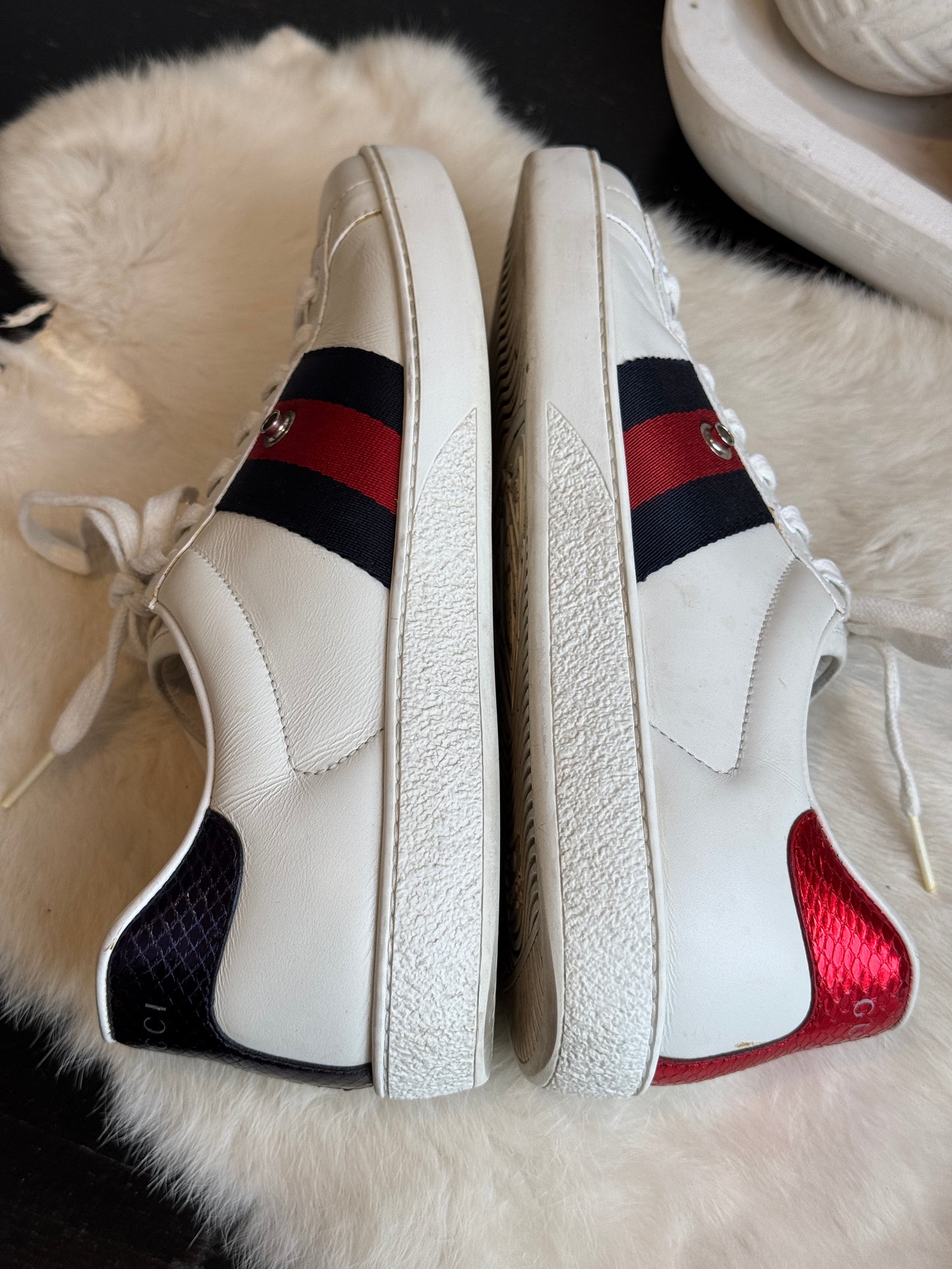 GUCCI Ace Navy/Red Web Snaps Sneakers Men's 6EU (Women's 39EU)