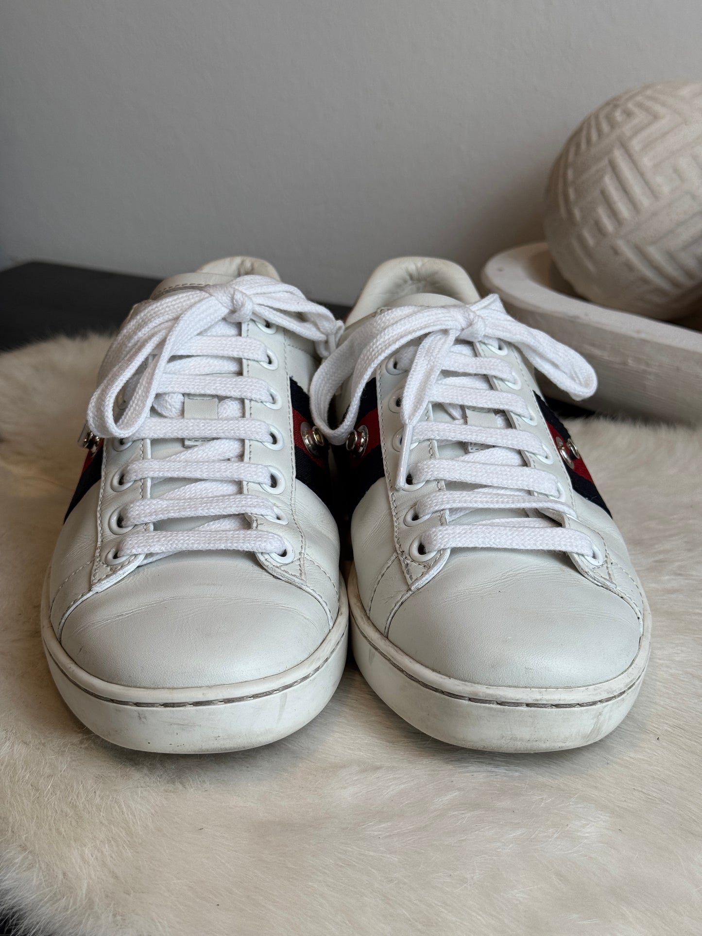 Gucci Ace Web Navy/Red Snaps Sneakers Size 34EU