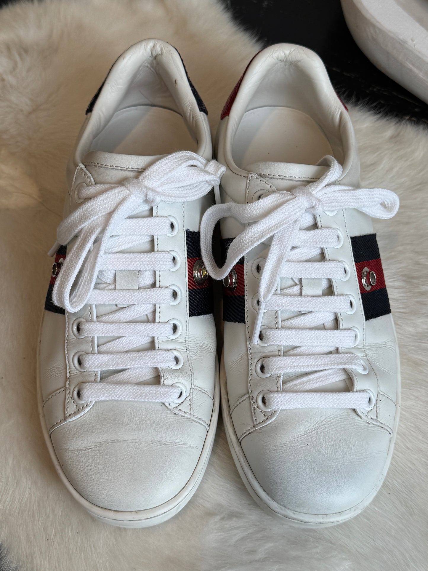 Gucci Ace Web Navy/Red Snaps Sneakers Size 34EU