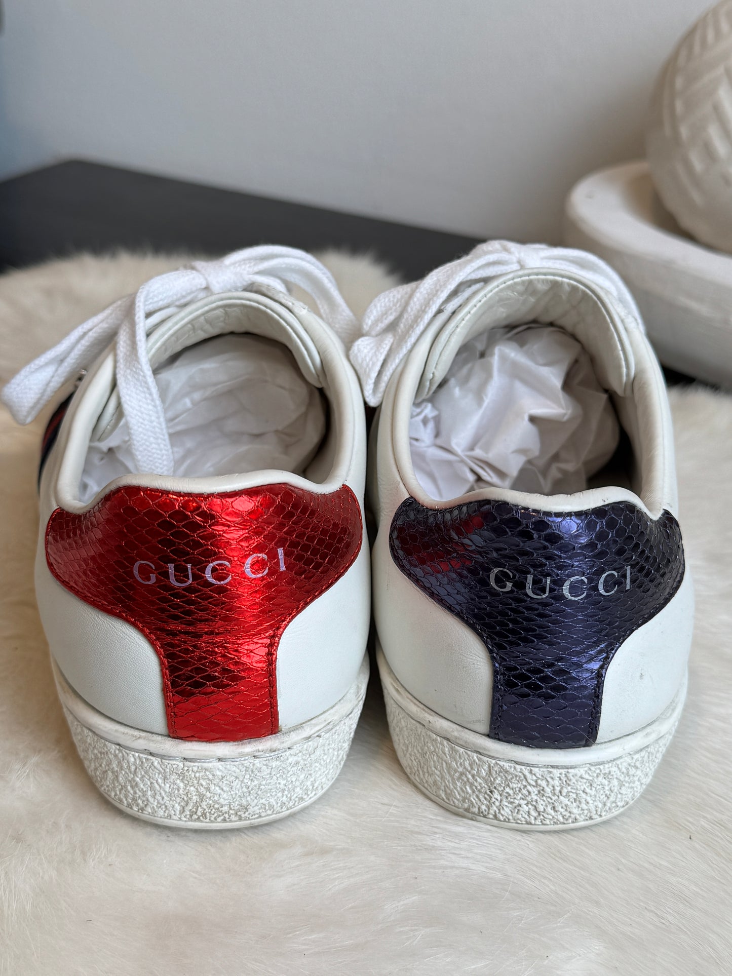 Gucci Ace Web Navy/Red Snaps Sneakers Size 34EU