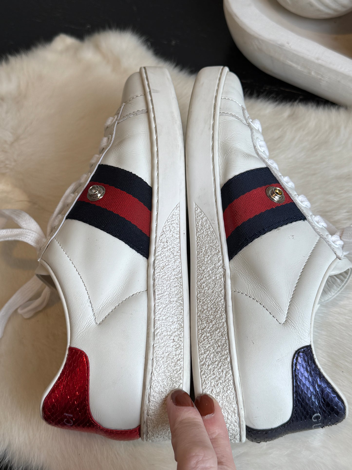 Gucci Ace Web Navy/Red Snaps Sneakers Size 34EU