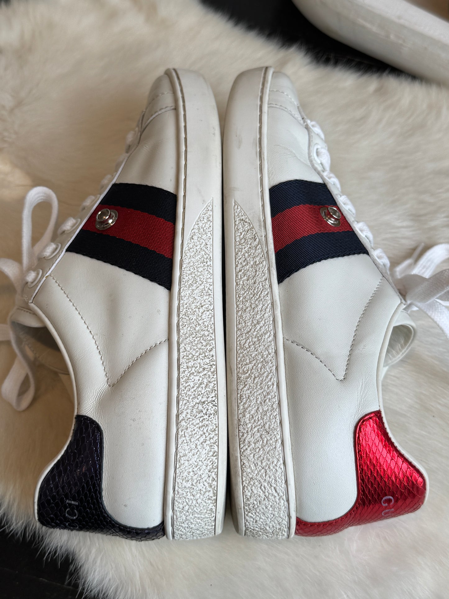 Gucci Ace Web Navy/Red Snaps Sneakers Size 34EU