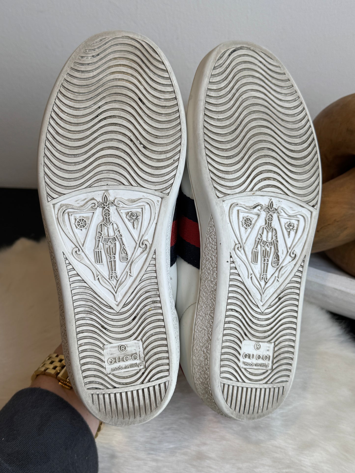 Gucci Ace Web Navy/Red Snaps Sneakers Size 34EU