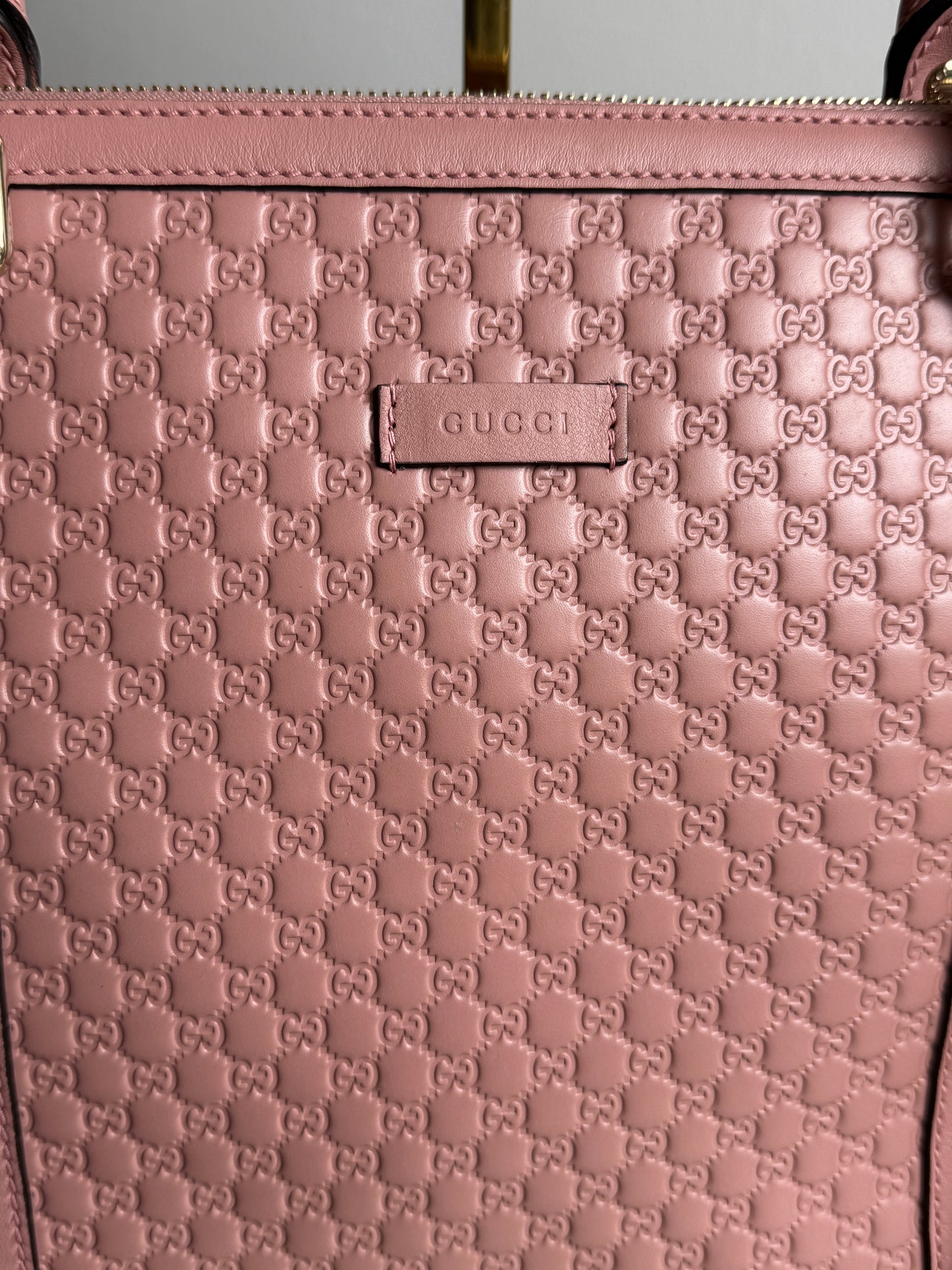GUCCI Pink Soft Micro-Guccissima Large Zippered Satchel