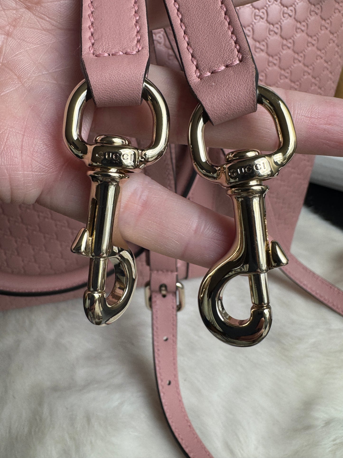 GUCCI Pink Soft Micro-Guccissima Large Zippered Satchel