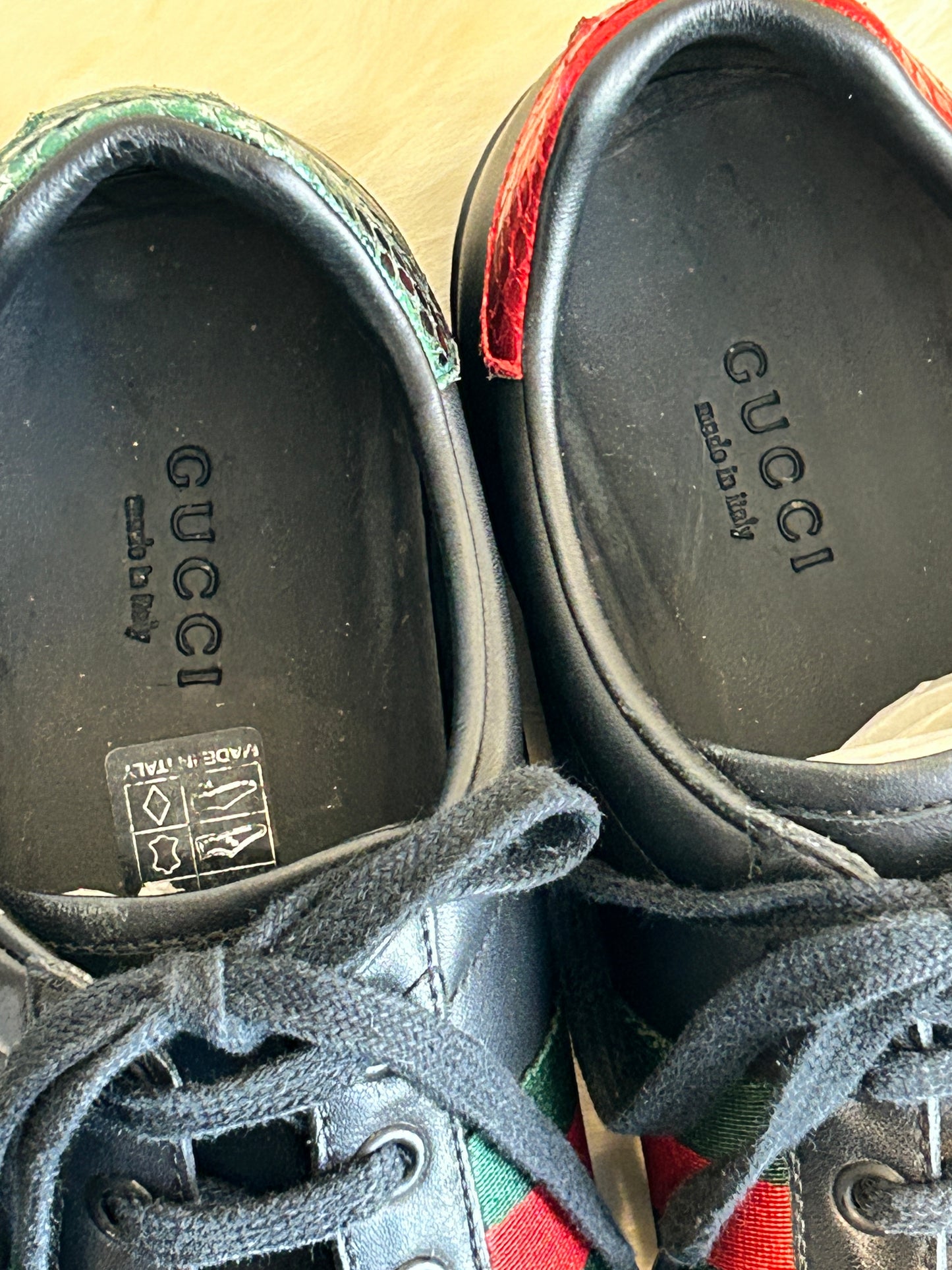 GUCCI Ace Beaded Black Sword Heart Sneakers Women's 37.5