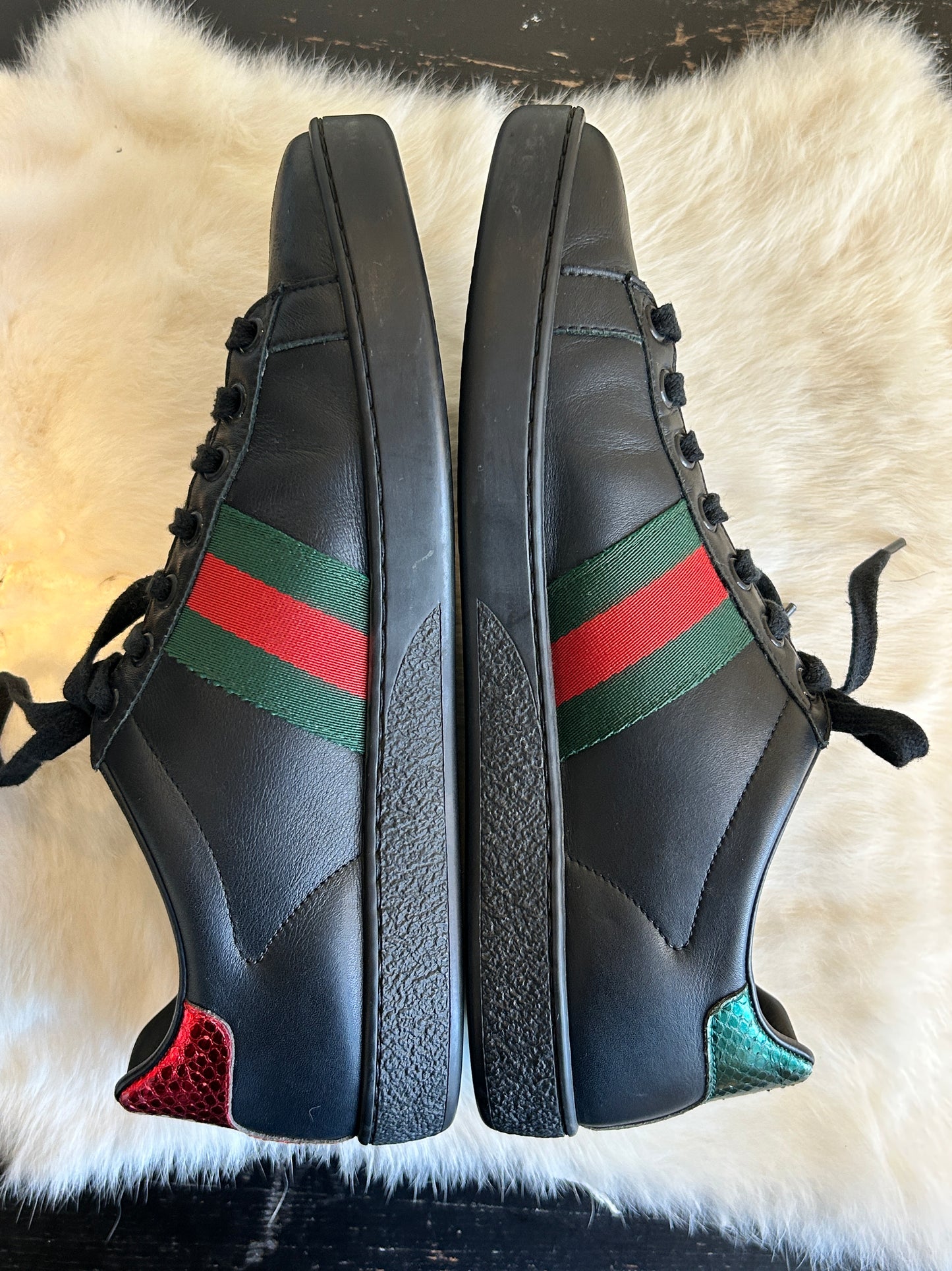 GUCCI Ace Beaded Black Sword Heart Sneakers Women's 37.5