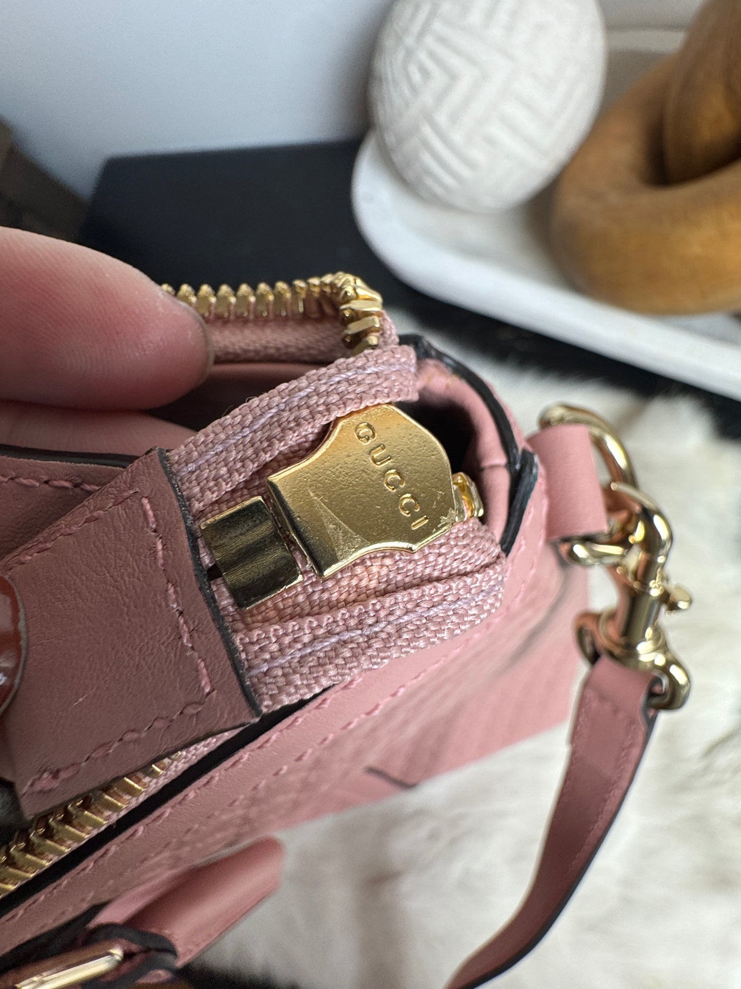 GUCCI Pink Soft Micro-Guccissima Large Zippered Satchel