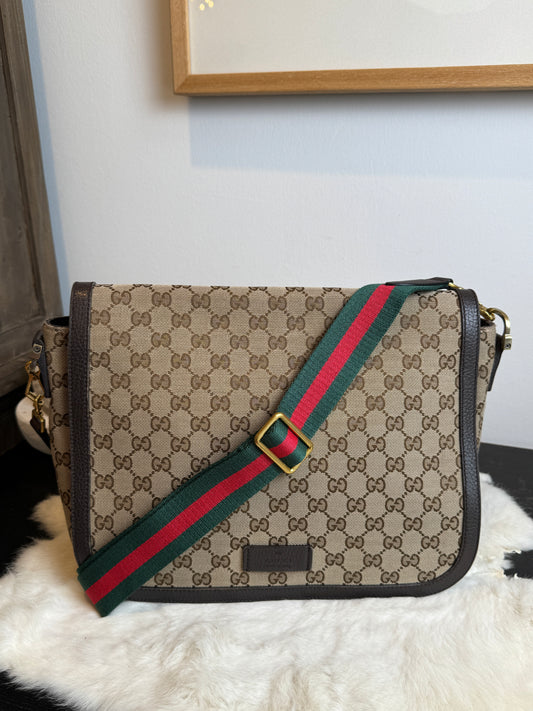 GUCCI Monogram Brown Canvas Large Messenger Bag
