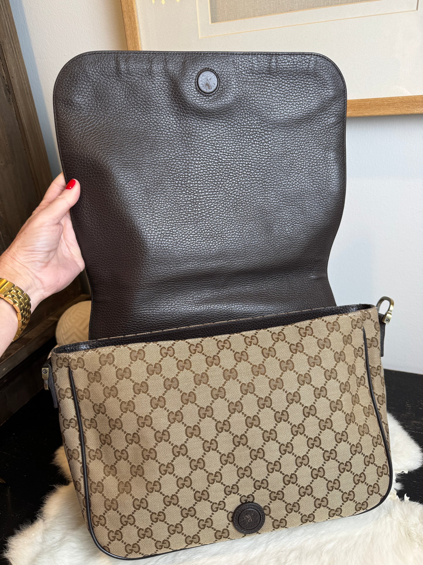 GUCCI Monogram Brown Canvas Large Messenger Bag