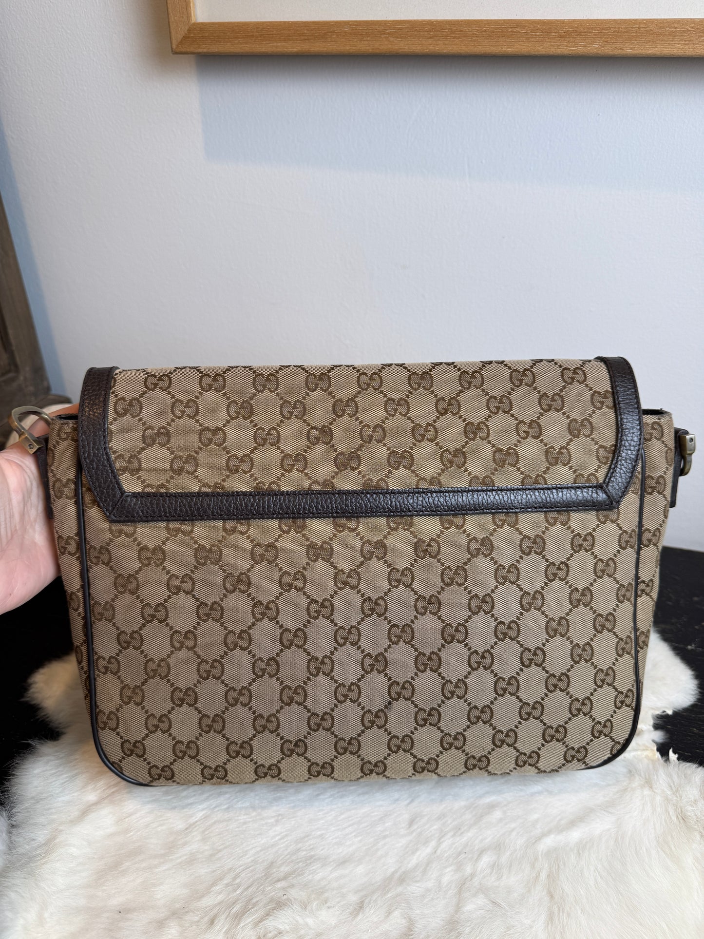 GUCCI Monogram Brown Canvas Large Messenger Bag