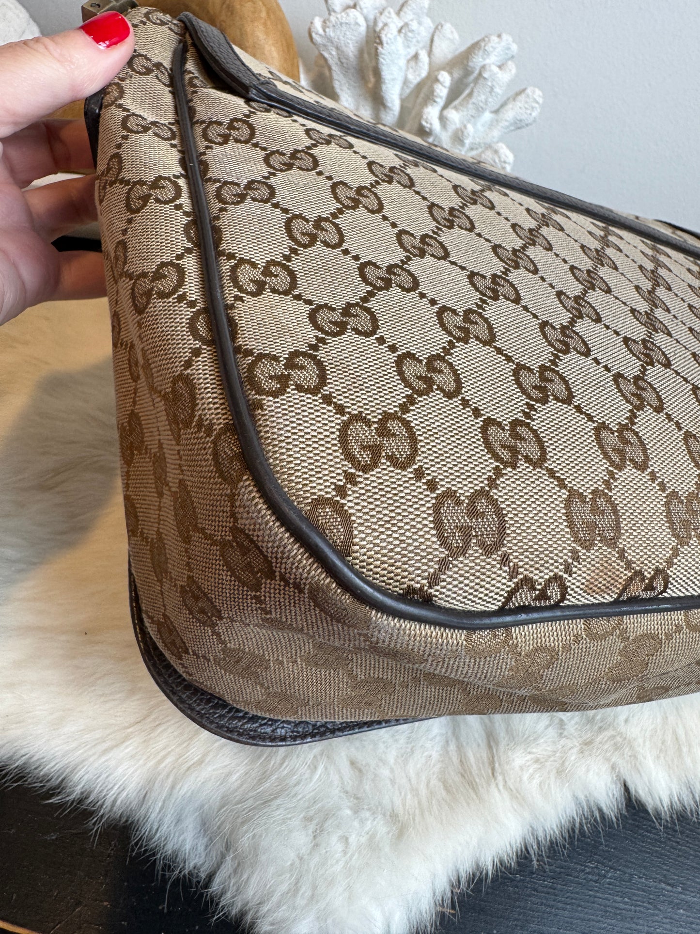 GUCCI Monogram Brown Canvas Large Messenger Bag