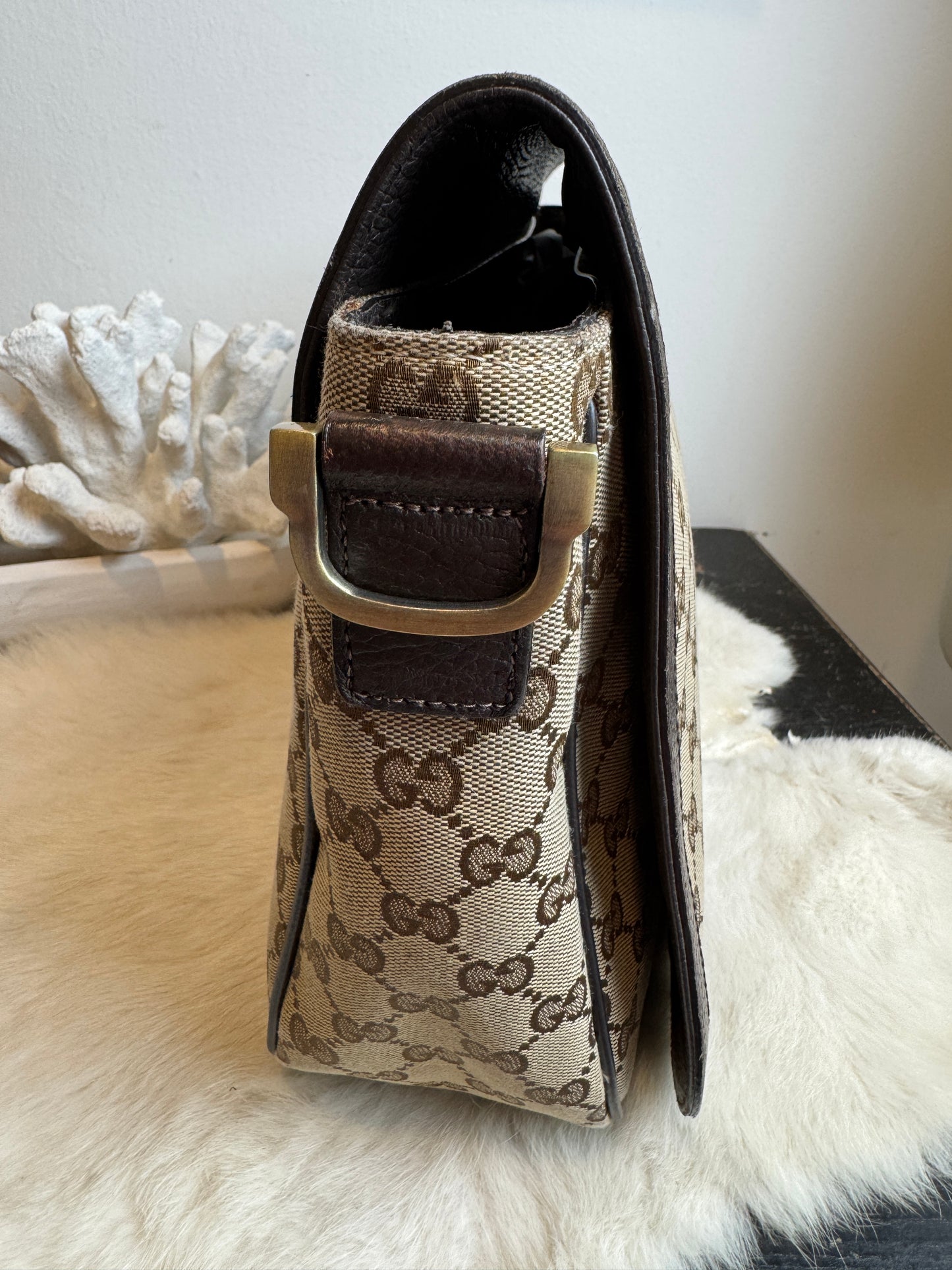 GUCCI Monogram Brown Canvas Large Messenger Bag