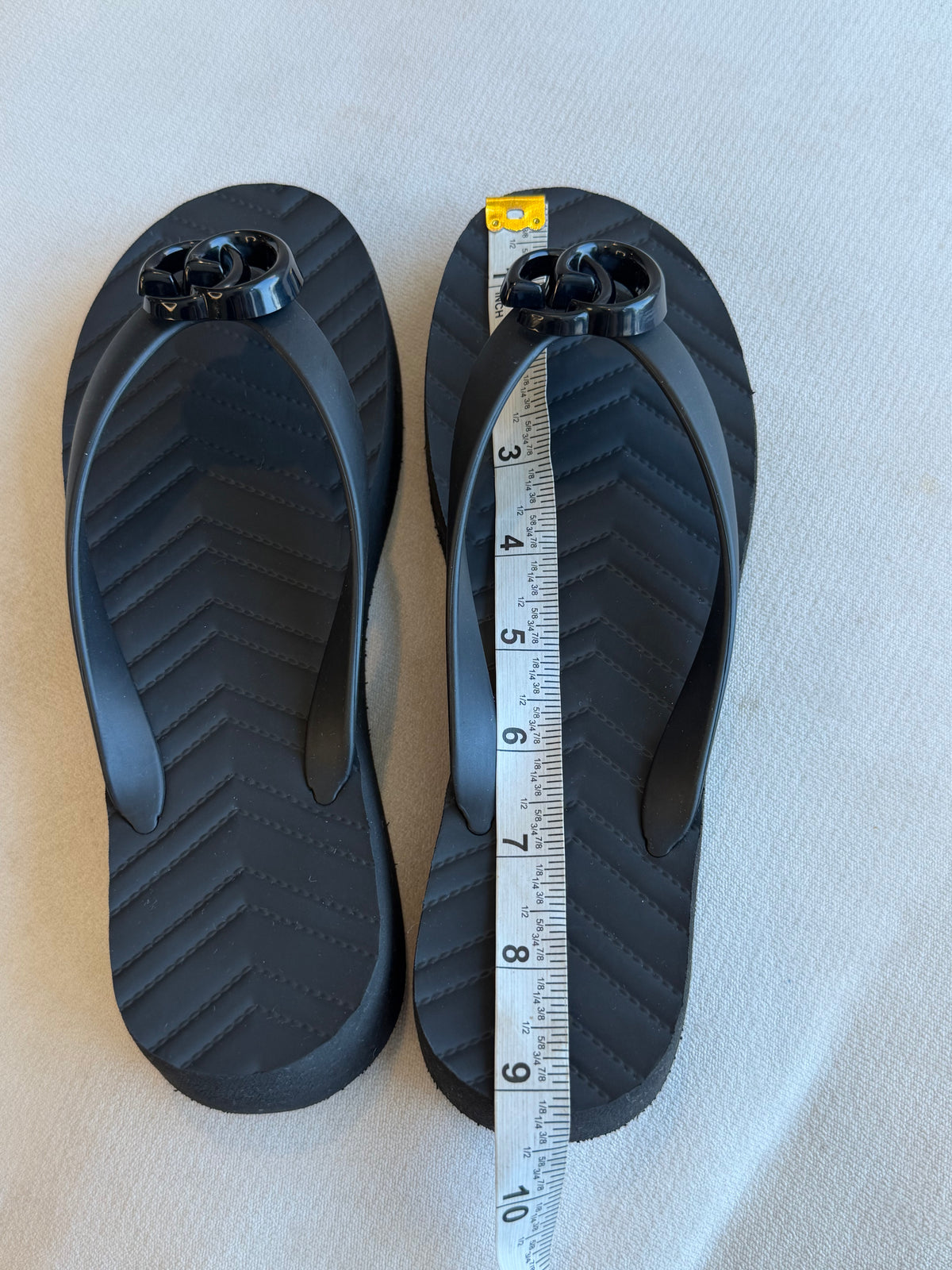 Gucci GG Marmont Black Rubber Platform Thong Sandals Size 37