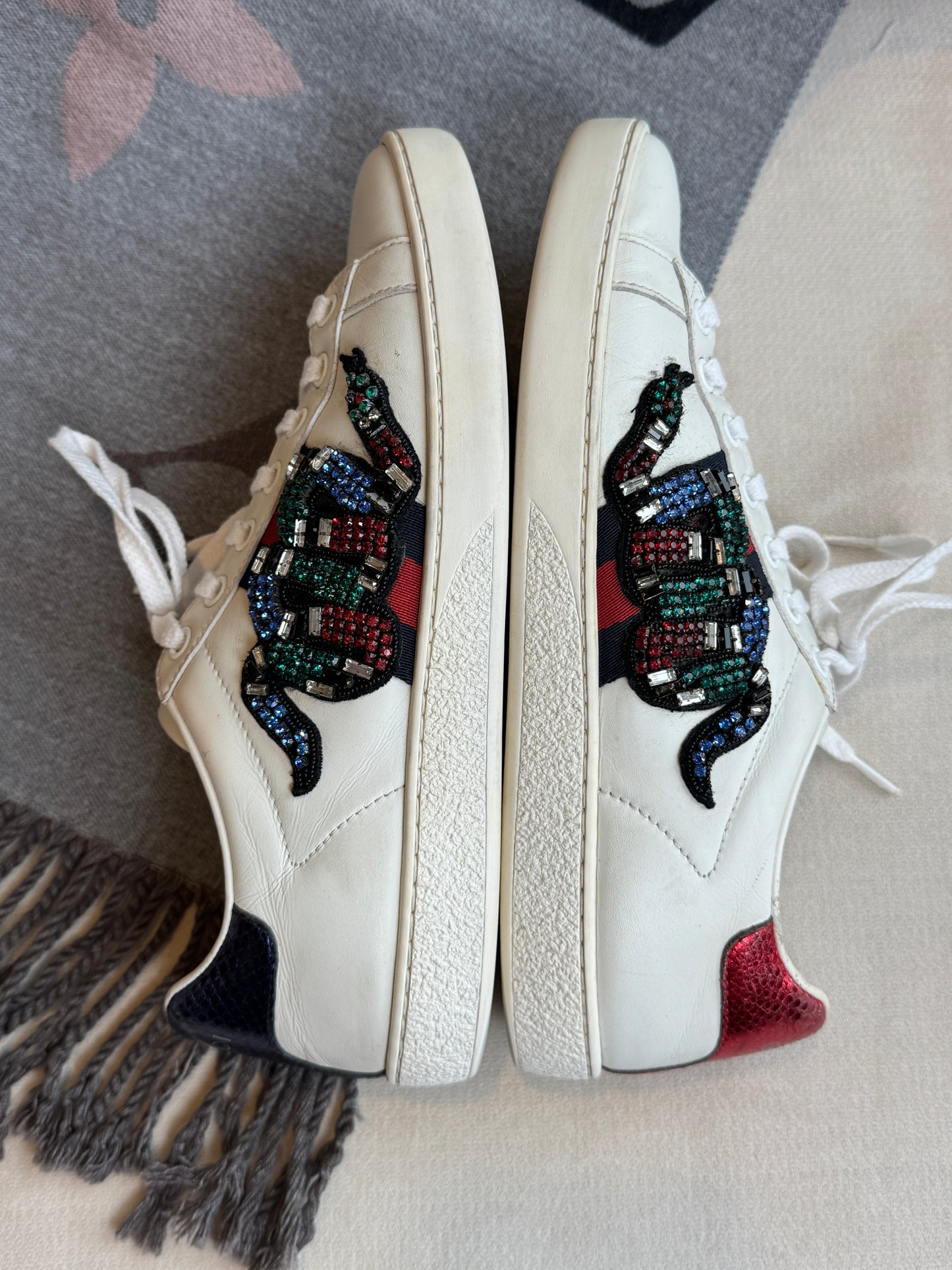 GUCCI Ace Rhinestone Snakes Women's Sneakers 36.5EU