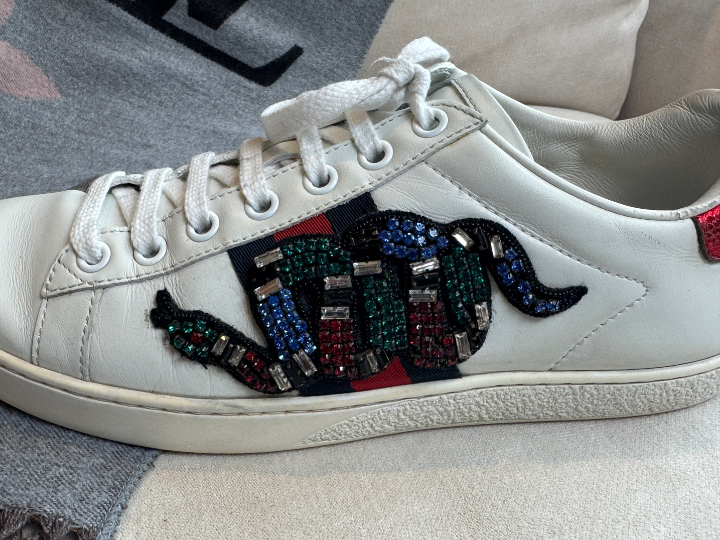 GUCCI Ace Rhinestone Snakes Women's Sneakers 36.5EU