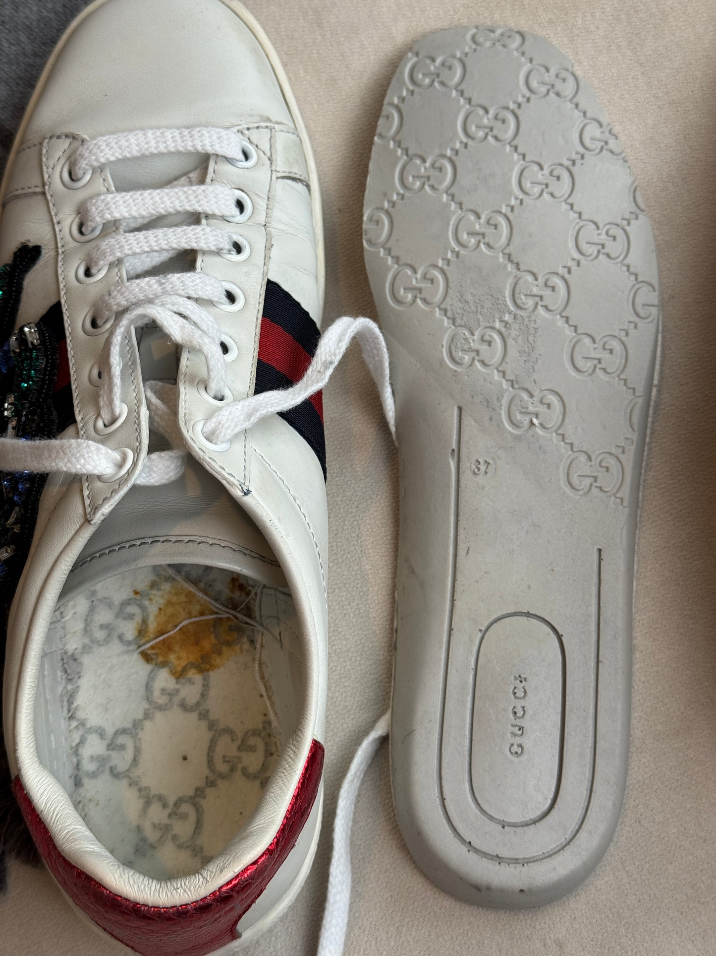 GUCCI Ace Rhinestone Snakes Women's Sneakers 36.5EU