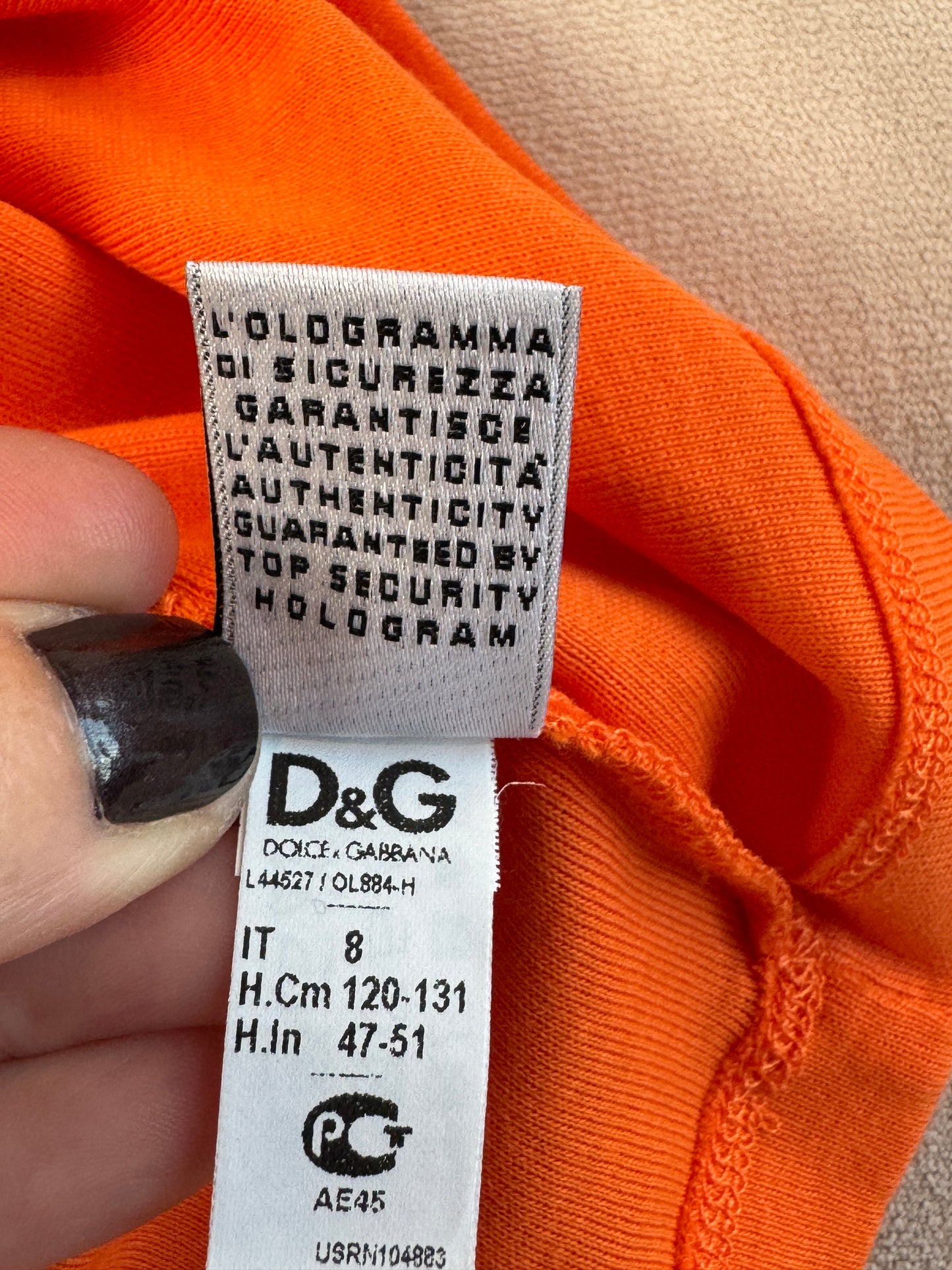 Dolce & Gabbana Orange Logo T-Shirt Size 8