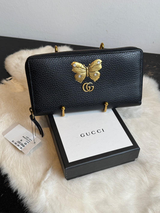 GUCCI Marmont GG Butterfly Leather Long Zip Wallet