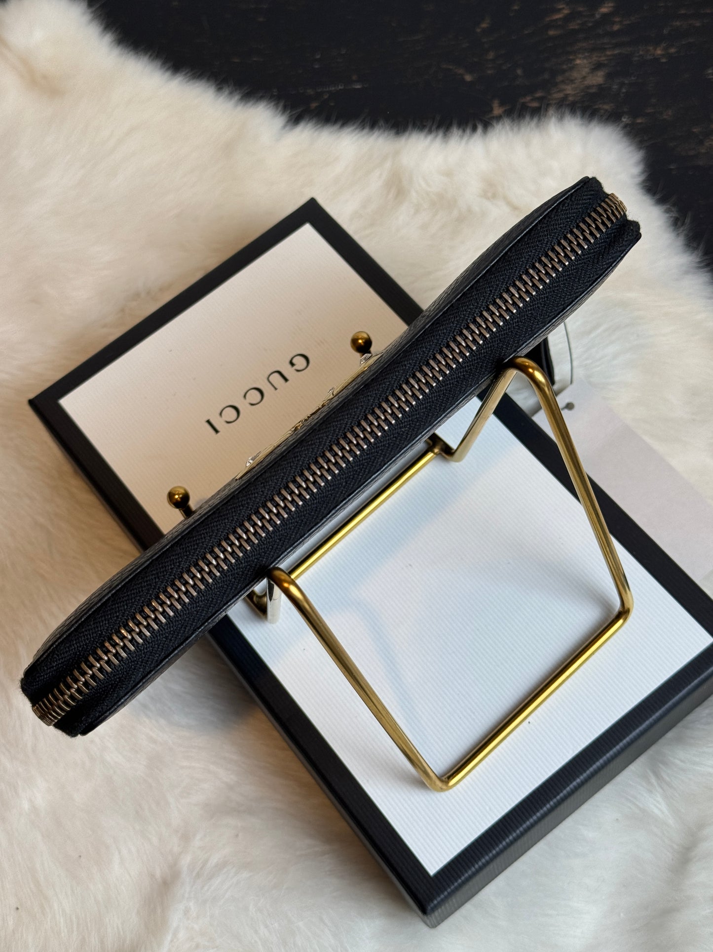 GUCCI Marmont GG Butterfly Leather Long Zip Wallet